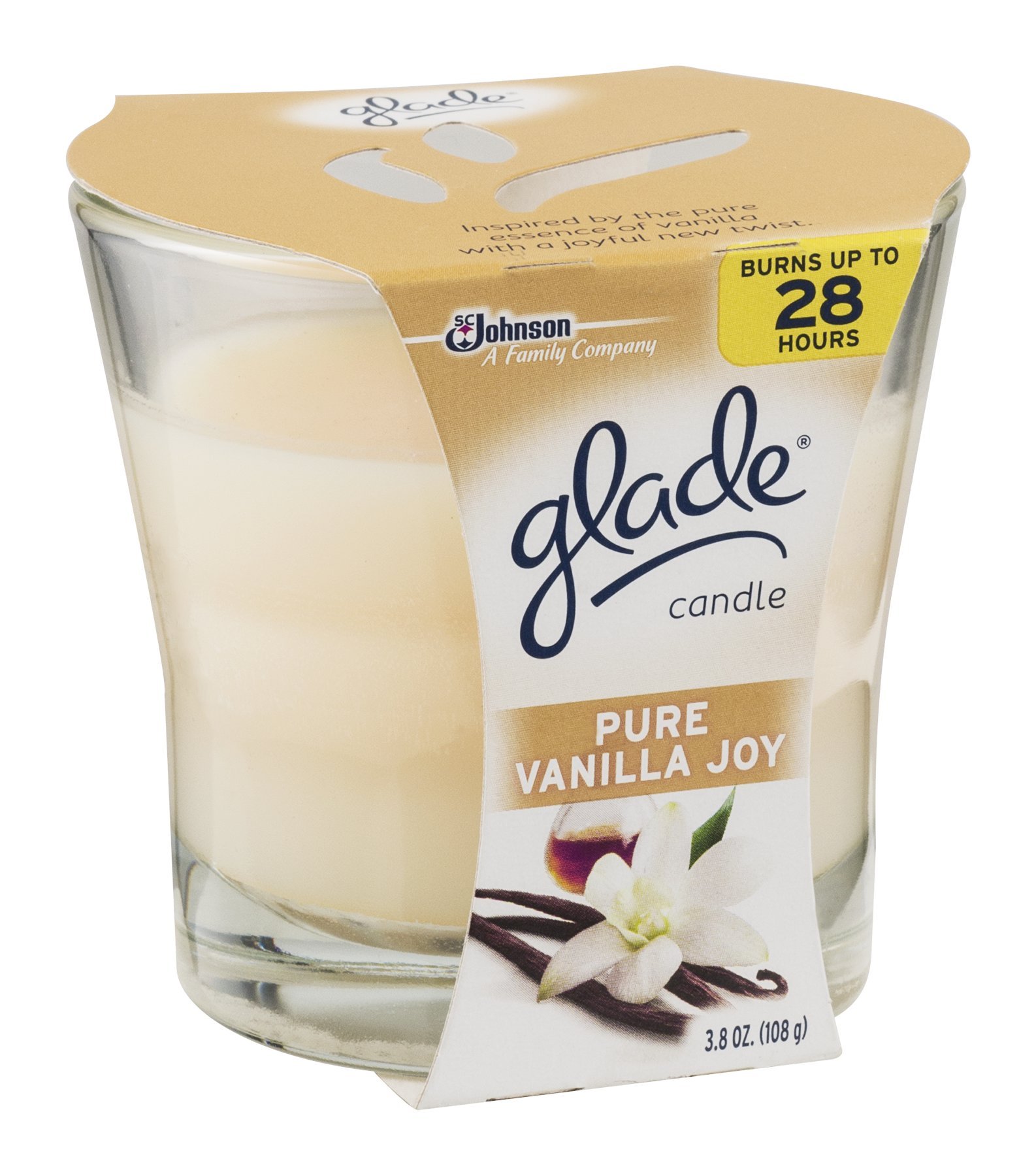Glade Pure Vanilla Joy Scented Candle - 3.8 Oz Jar for Home, Relaxation & Aromatherapy | Perfect for Bedroom, Bathroom & Living Room Decor