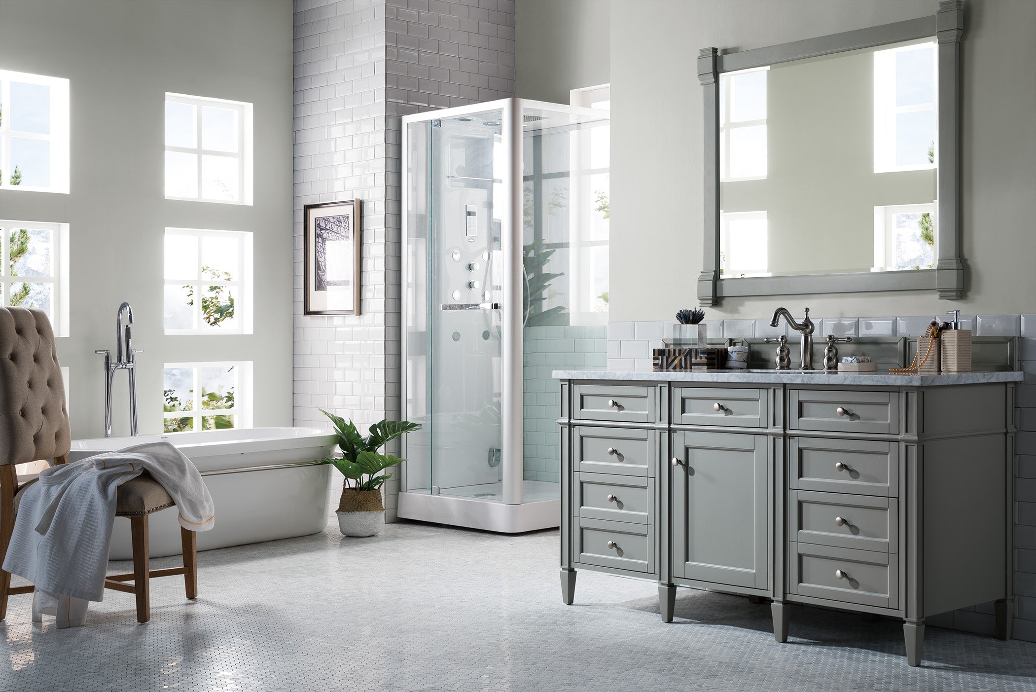 Brittany 60 Inch Modern Single Bathroom Vanity with 3CM Carrara Marble Top - Urban Gray Finish for Contemporary Home Decor