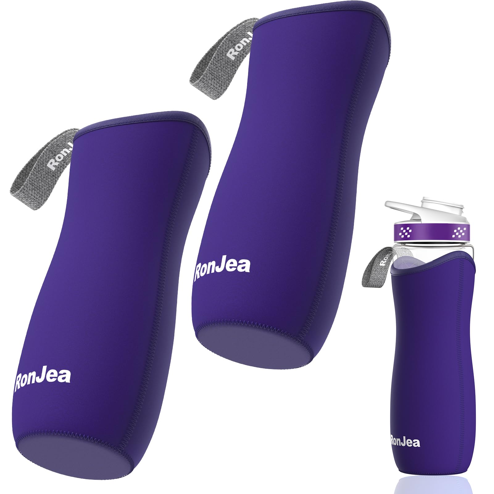 2Pcs Neoprene Sleeve for 22oz Cirkul Water Bottle - Insulated Cover Keeps Drinks Cold & Protects Bottle - Fits 22oz Plastic/Stainless Steel Cirkul Bottles (Purple) - Perfect for Gym, Hiking, Office & Outdoor Activities