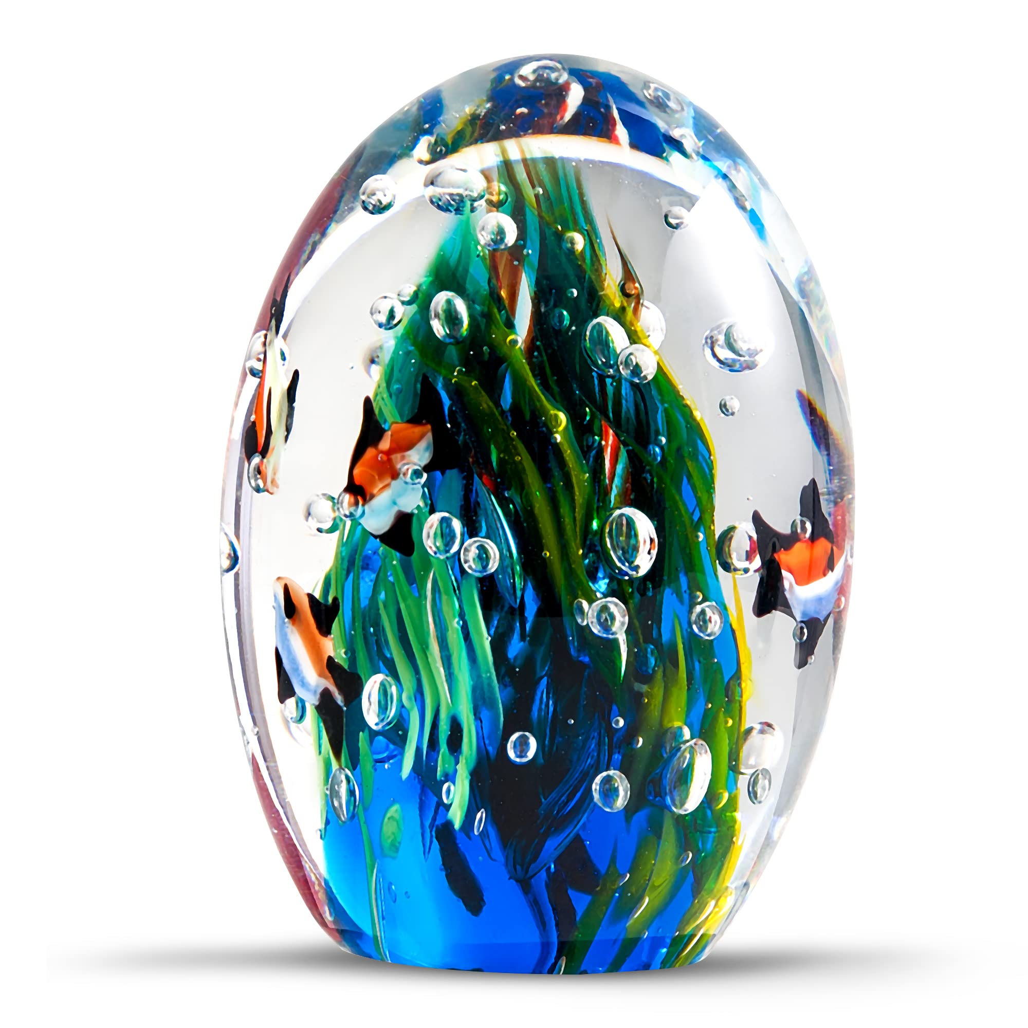 EUSTUMA Hand Blown Glass Underwater World Paperweight - Unique Office Desk Decor, Aquarium Ornament for Ocean Lovers - Perfect Gift for Home, Office & Marine Theme Decorations