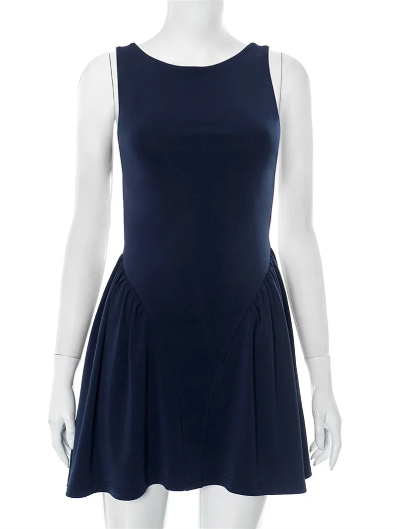 Sexy Backless Lace-Up Mini Dress for Women - Elegant O-Neck Sleeveless High Waist A-Line Club Party Dress | Perfect for Night Out, Date Night, Cocktail Parties & Special Occasions