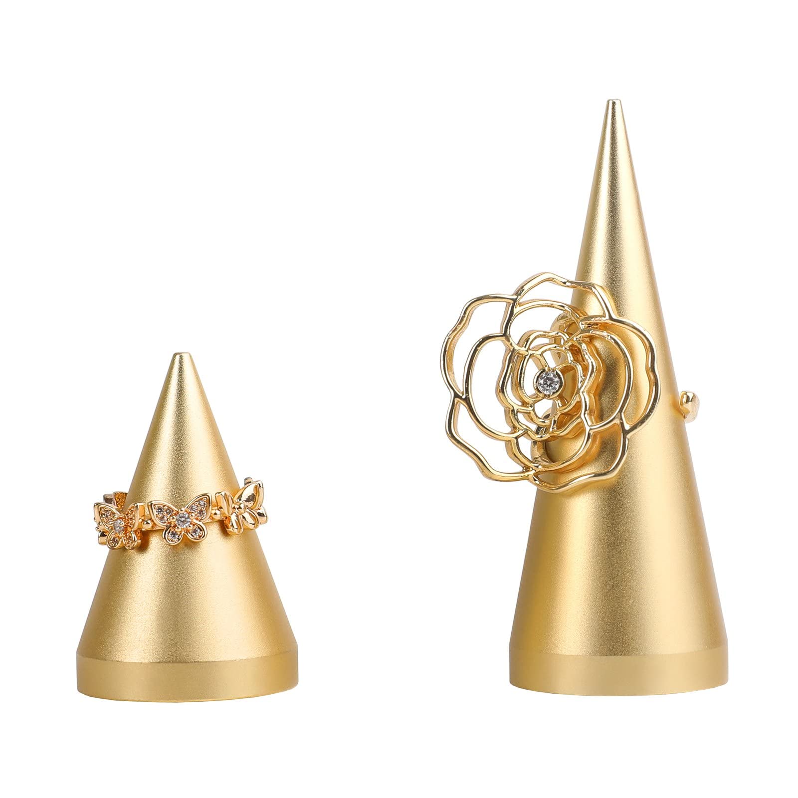2-Piece Gold Ring Display Stand for Jewelry - Wedding Ring Holder & Organizer (2