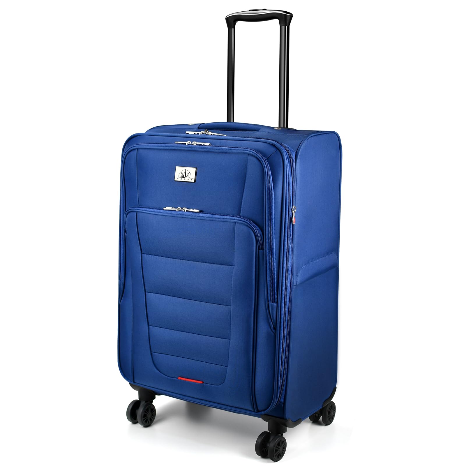 Verdi 24-Inch Expandable Lightweight Spinner Luggage - Softside Suitcase for Travel, Navy Blue, Checked-Large Size | Perfect for Air Travel, Business Trips & Family Vacations