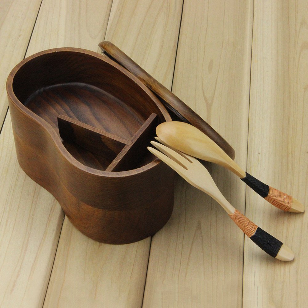 AOOSY Japanese Bento Box - Double Layer Natural Wooden Lunch Box for Adults | Eco-Friendly Food Container for Office, Picnic, Hiking & Camping | Perfect for Meal Prep & On-the-Go Dining