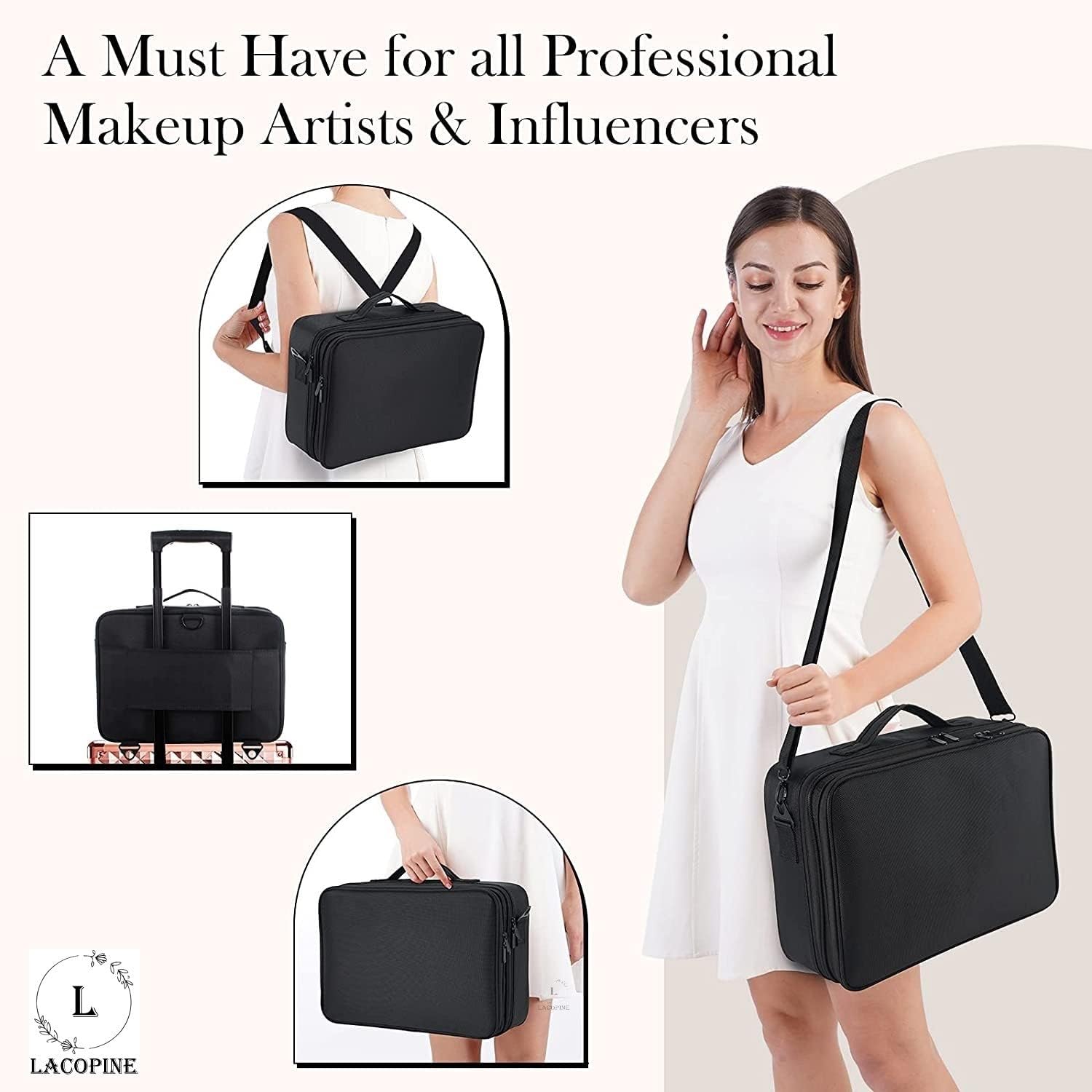SKINPLUS Professional 16-inch Waterproof Makeup Train Case - Adjustable Cosmetic Organizer with Storage Accessories | Vanity Box & Travel Makeup Bag for Women | Perfect for Home, Salon & On-the-Go Beauty