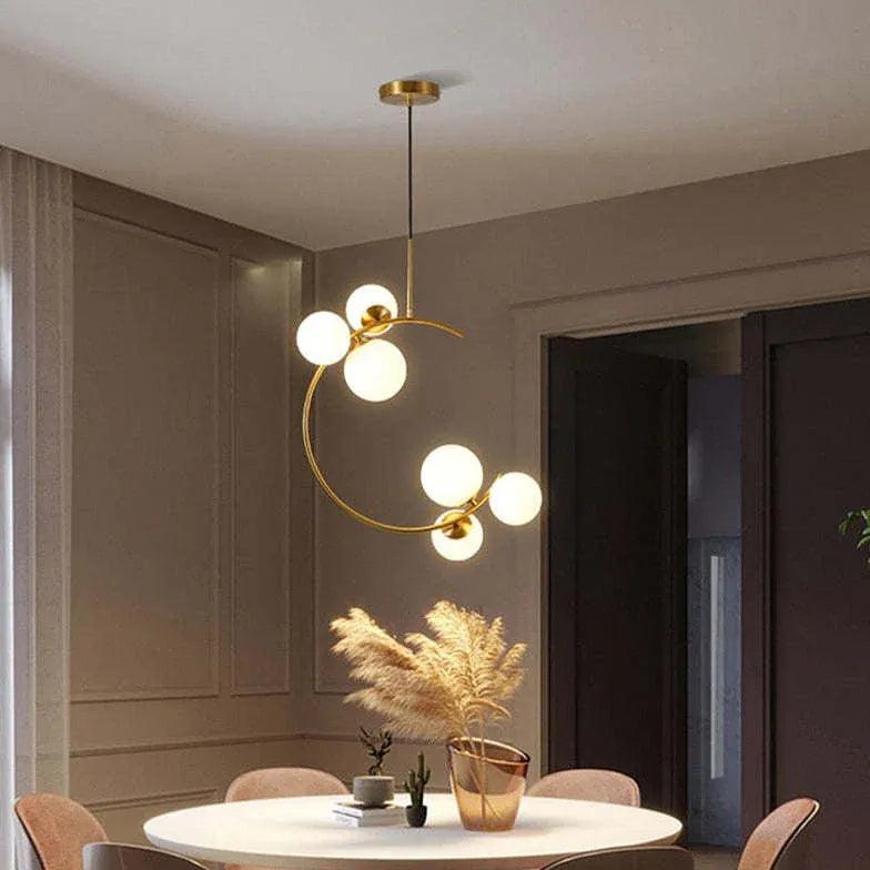 Modern Semi Arc White Glass Ball Pendant Light - Elegant Hanging Chandelier for Dining Room, Kitchen Island, Bedroom & Living Room Decor