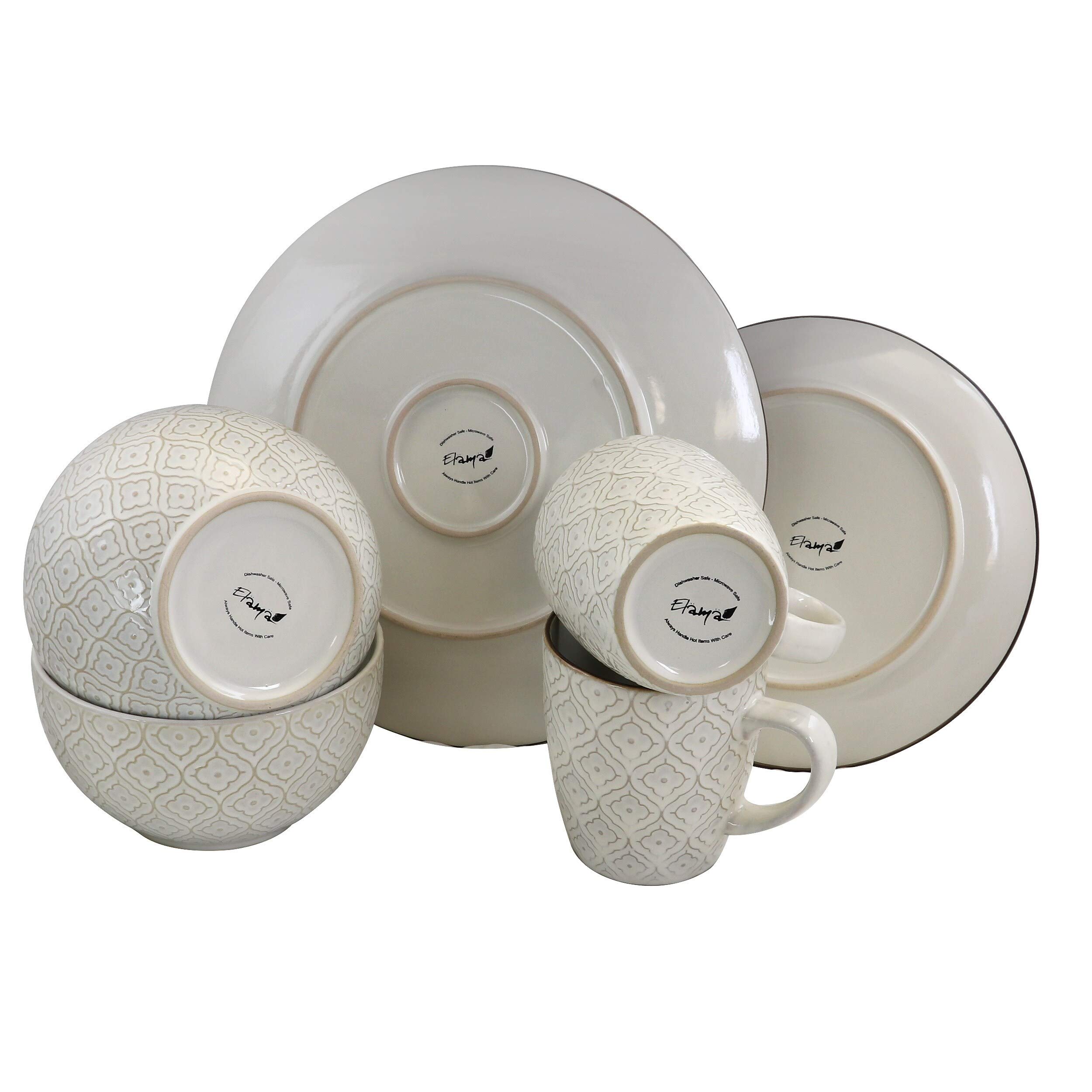 16-Piece White Stoneware Dinnerware Set - Textured Casual Round Plates & Bowls - Microwave & Dishwasher Safe - Perfect for Everyday Meals, Family Dinners & Entertaining Guests