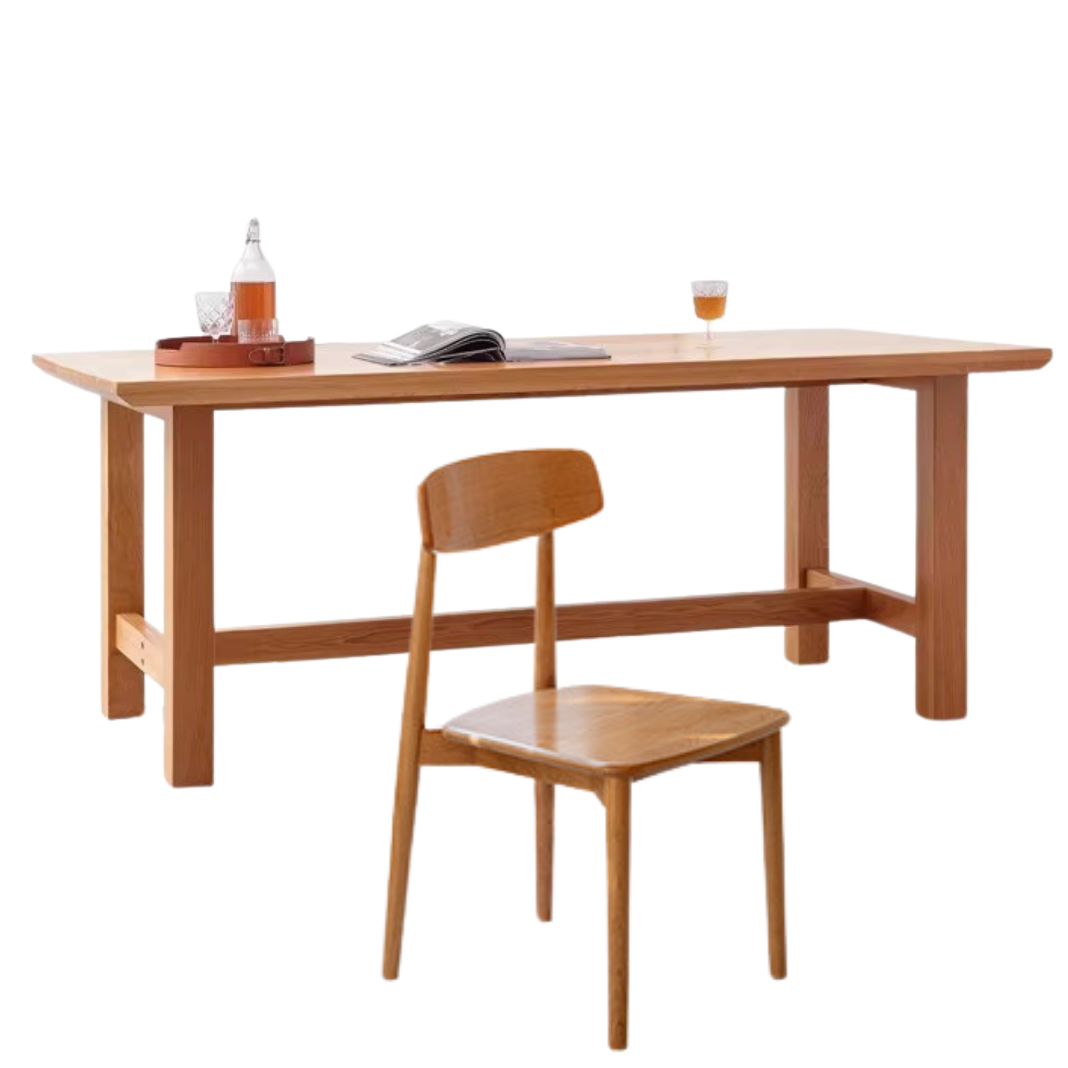 82.7x35.4x29.5 inch / 210x90x75 сm / Cherry Color / Cherry Dining table + 4 chairs