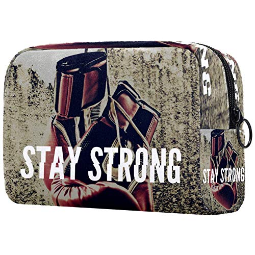 Stay Strong Boxing Gloves Print Cosmetic Bag - Travel Makeup Pouch & Toiletry Organizer for Women | Gym, Sports, Vacation Essentials