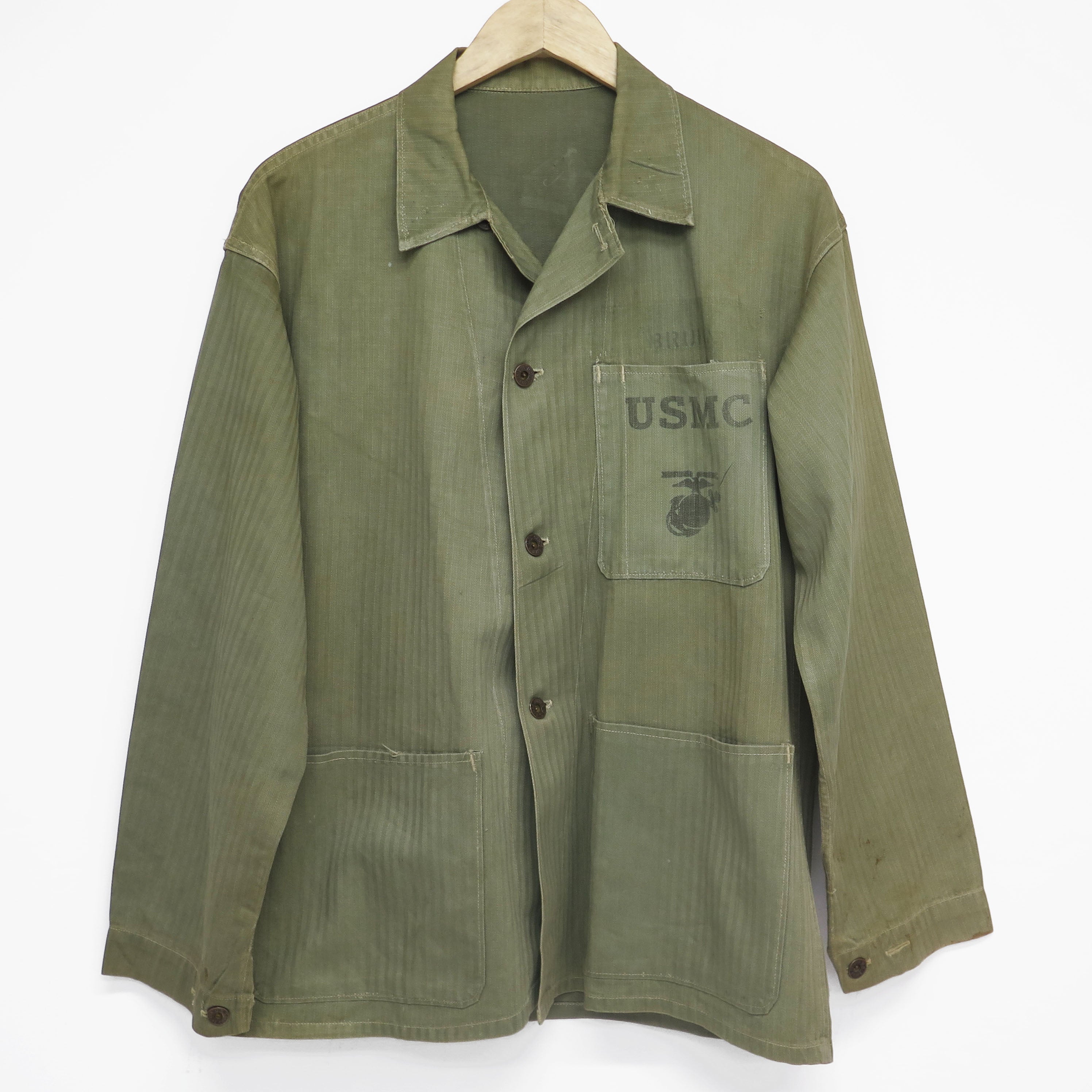 Vintage USMC US Marine Corps Herringbone Twill Utility Jacket - 1940s WWII Military Surplus - Perfect for Reenactments, Collecting & Outdoor Adventures