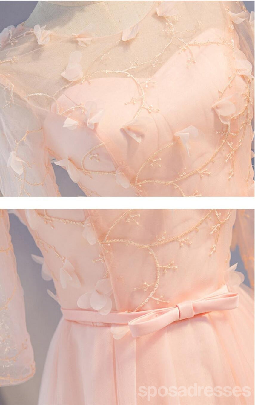 Elegant Long Sleeve Light Peach Open Back Lace Prom Dress - Affordable Homecoming Party Gown for Women | Perfect for Formal Dances, Weddings & Special Occasions | Style CM319
