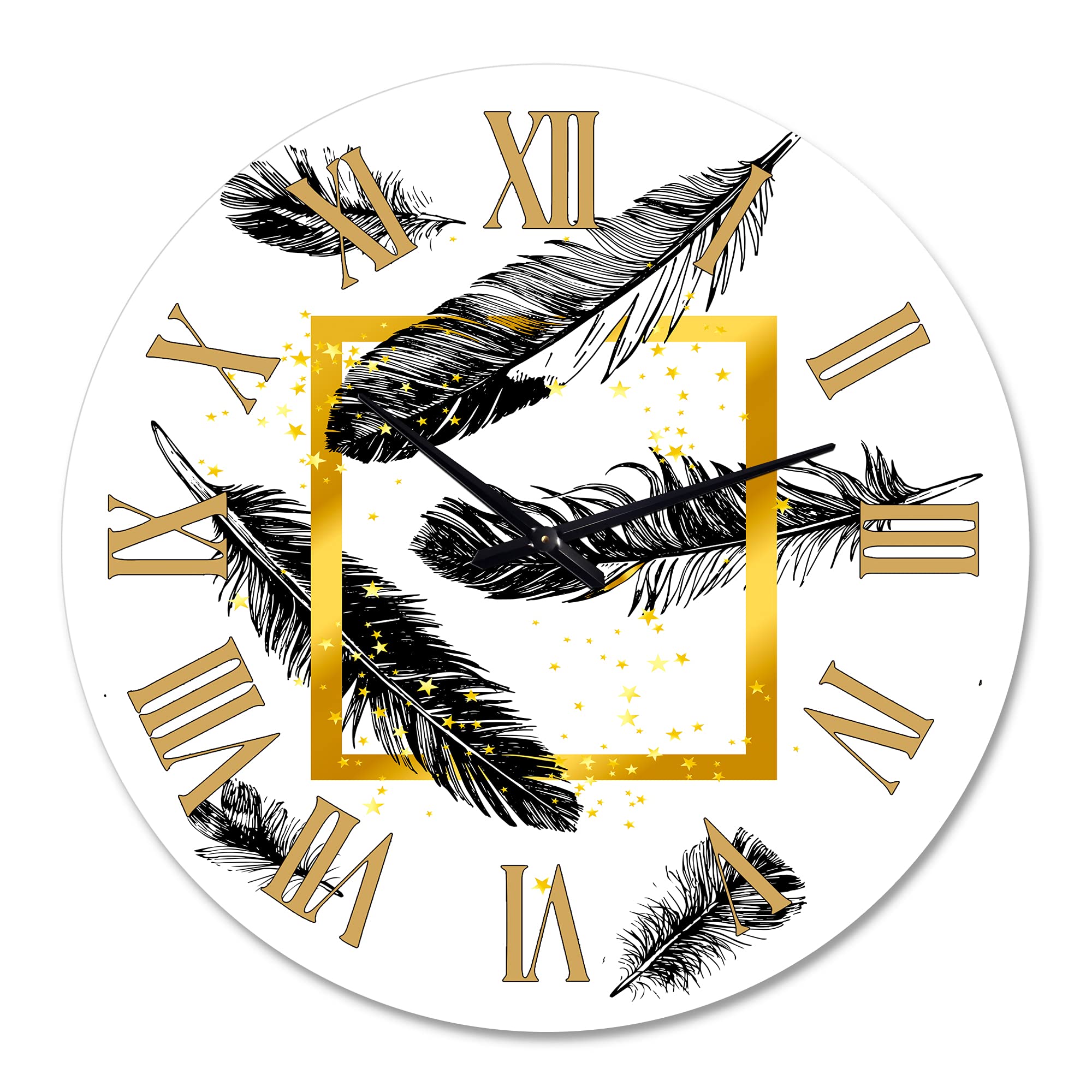 Bohemian Golden Feather Wall Clock - Large Eclectic Animal Design for Home & Office Decor | Perfect for Living Room, Bedroom, or Workspace