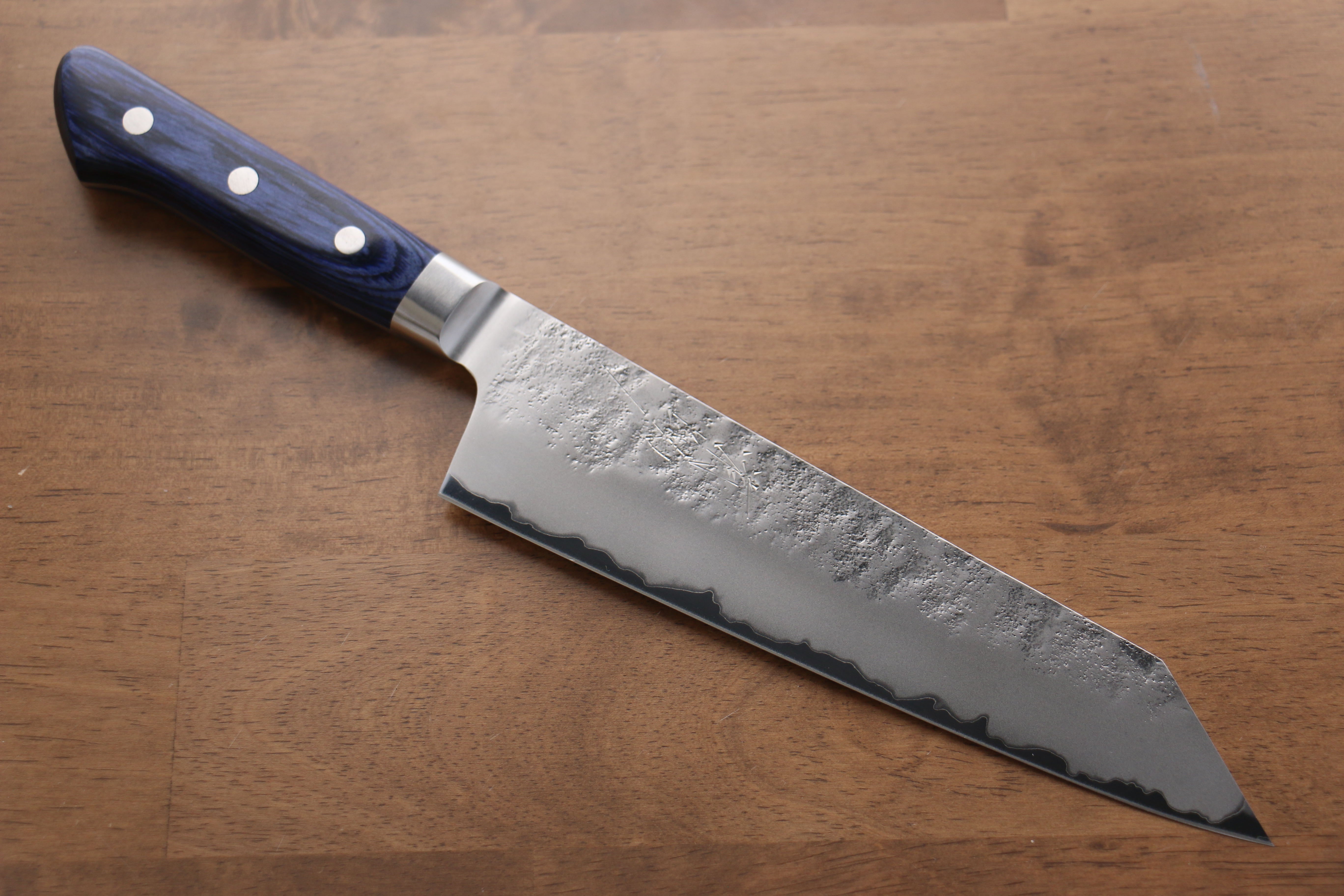 Premium Seisuke Blue Steel No.2 Nashiji Kiritsuke Santoku Knife 195mm with Blue Pakka Wood Handle - Japanese Chef Knife for Slicing, Dicing & Precision Cooking
