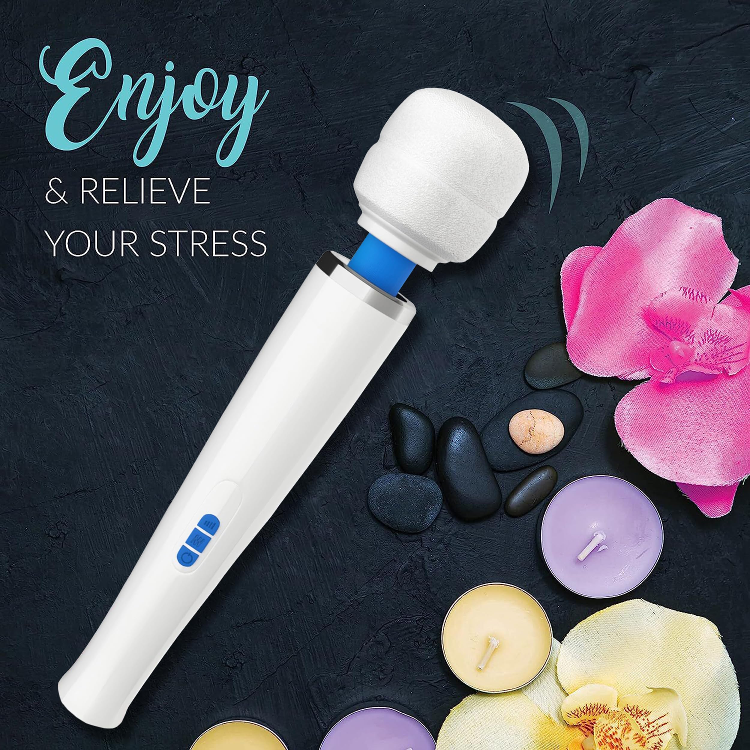 Rechargeable Cordless Handheld Massager - 8 Speed Levels & 20 Massage Modes for Neck, Back & Sore Muscle Relief - Portable Deep Tissue Massage Device for Home, Office & Travel Use