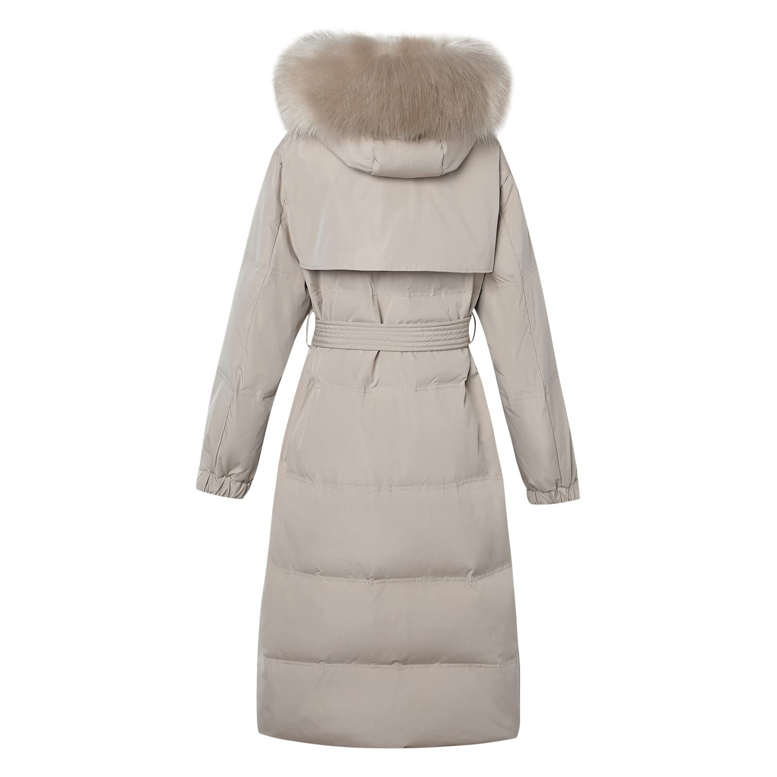Women's Lightweight Puffer Jacket - Mid-Length Cotton Padded Coat with Fur Hood, Long Sleeve Winter Outerwear in Khaki | Perfect for Cold Weather, Outdoor Activities & Daily Commute