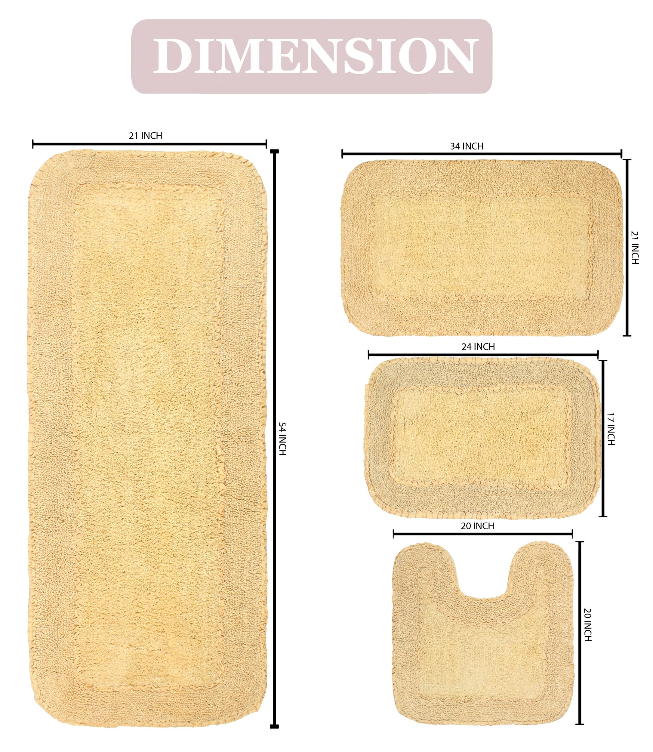Premium 100% Cotton Bathroom Rugs Set - Ultra Soft & Absorbent Non-Slip Bath Mat - Washable 4-Piece Collection with Runner - Perfect for Bathroom, Kitchen & Laundry Room - Home Weavers Radiant Collection in Yellow