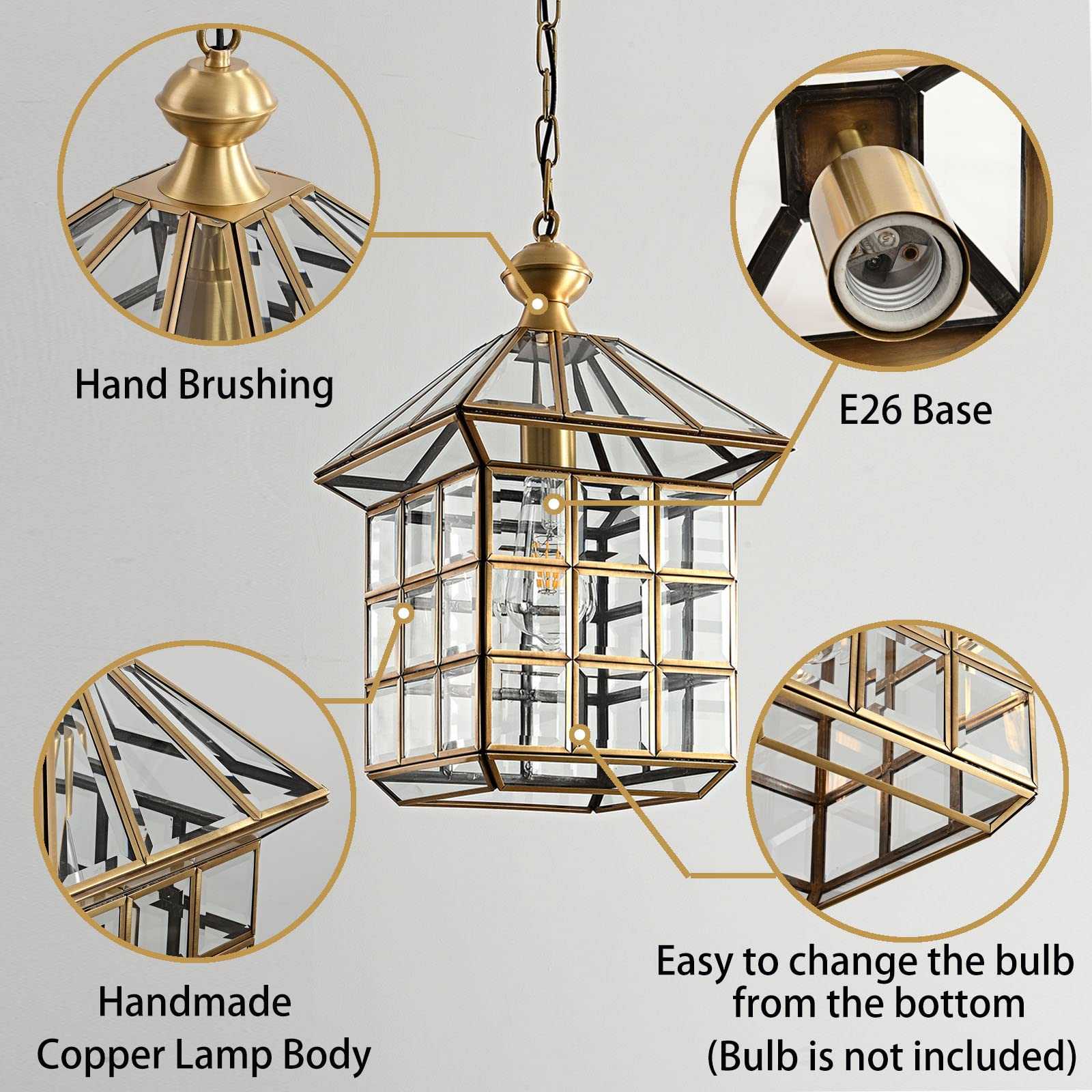 Milaii Copper Brass Outdoor Pendant Lights - Waterproof Hanging Porch Light Fixture with Clear Glass, Exterior Lantern for Patio, Garden, Deck, Entryway, Kitchen & Dining Room | Weather-Resistant Outdoor Lighting for Home & Commercial Spaces