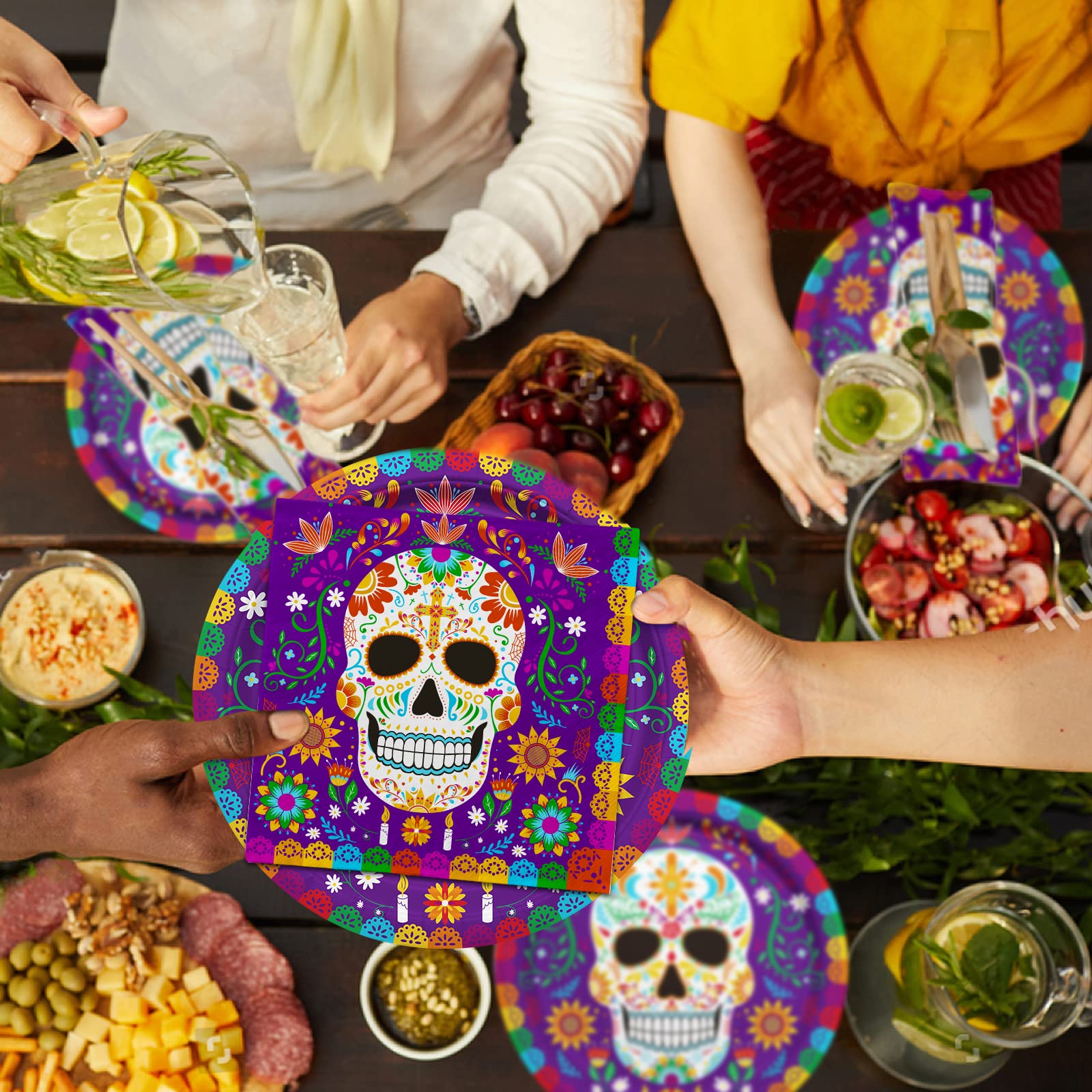 Day of the Dead Party Supplies Kit for 25 Guests - Disposable Sugar Skull Dinner Plates, Dessert Plates, Napkins, Cups & Tablecloth - Día de los Muertos Themed Party Decorations | Perfect for Halloween Celebrations, Mexican Cultural Events & Festive Gatherings