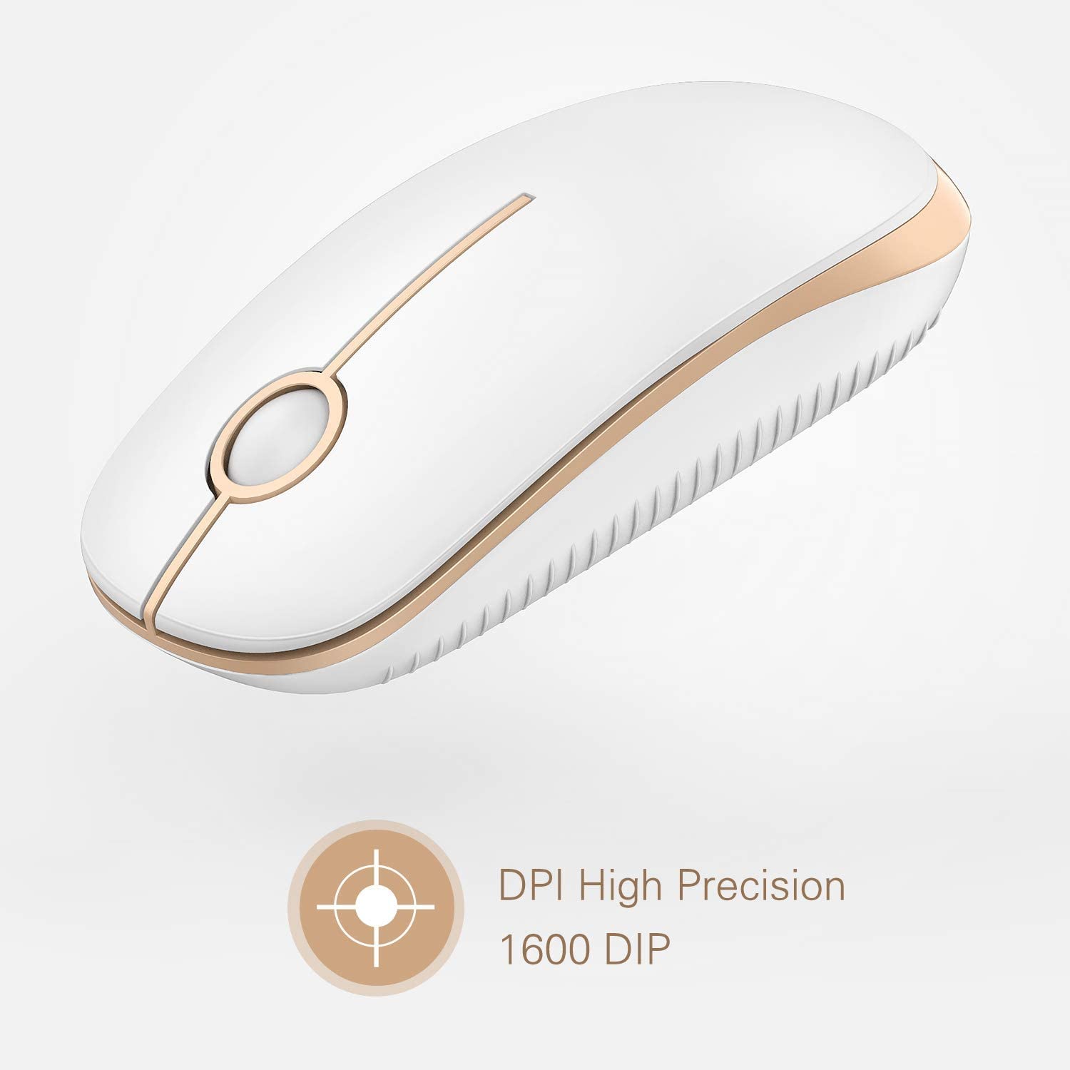 Vssoplor 2.4G Wireless Mouse Slim Portable Computer Mouse with Nano Receiver for Laptop, PC, Notebook - Ergonomic Design, Silent Click, White & Gold - Perfect for Office, Home, and Travel Use