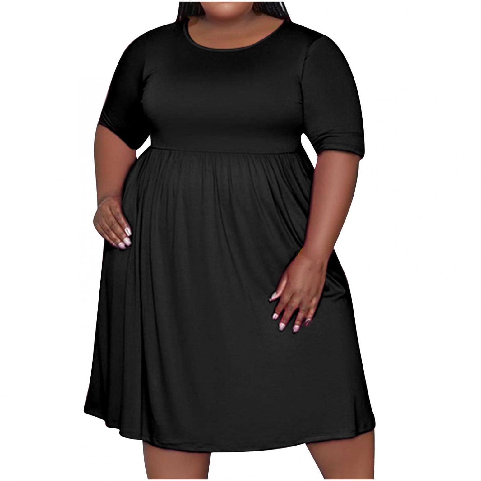 Plus Size Women's Summer Casual Short Sleeve Swing Dress - Loose Fit Crew Neck T-Shirt Dress for Everyday Wear | Perfect for Beach, Vacation & Casual Outings
