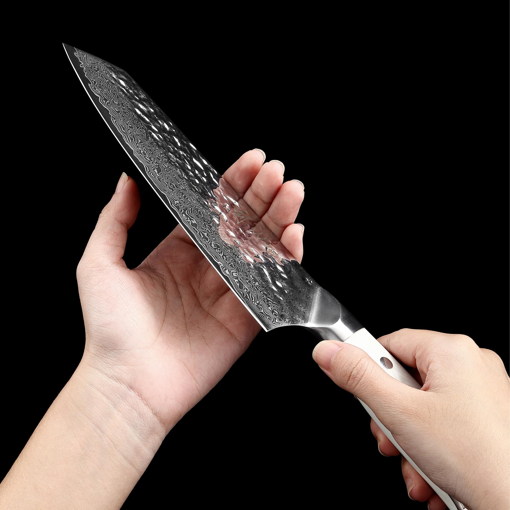 Wakoli 3-Piece Damascus Steel Chef Knife Set - 67-Layer VG10 Core Professional Kitchen Knives with Ergonomic G10 Handles, Gift Box Included (Pearl Blanche) - Perfect for Home Chefs, Cooking Enthusiasts & Gourmet Food Preparation