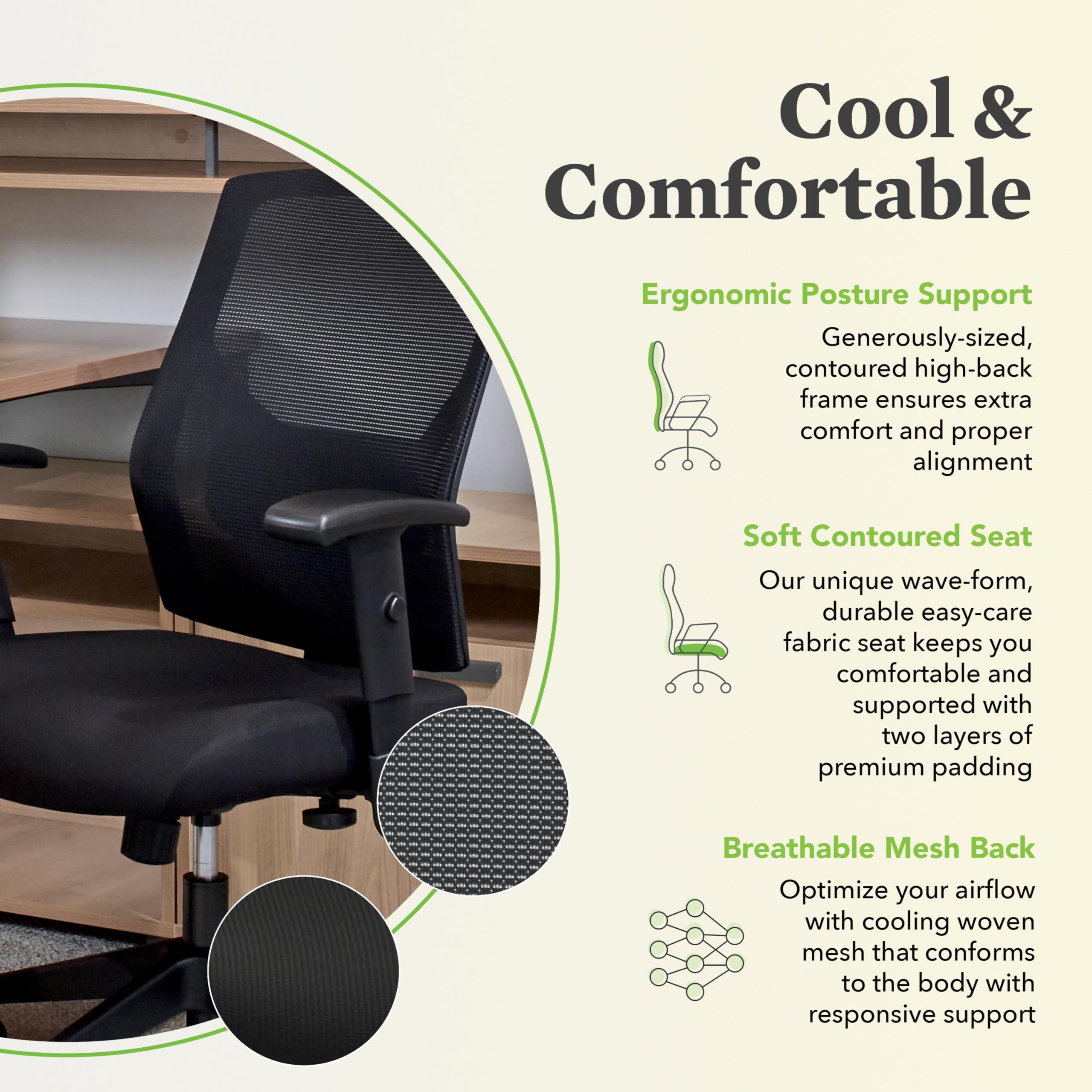 HON Crio High Back Ergonomic Office Chair - Adjustable Mesh Desk Chair with Wheels, Arms & Center-Tilt Recline - Comfortable Swivel Chair for Home Office & Long Work Hours - Black - Perfect for Professionals, Gamers & Remote Workers