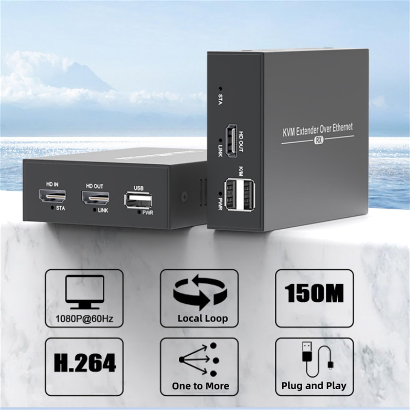 DAGIJIRD HDMI KVM USB Extender - 1080p HD Video & USB 2.0 Over Cat5e/6 Ethernet Cable (150M Range) for Mouse & Keyboard - Ideal for Remote Work, Gaming & Home Office Setup