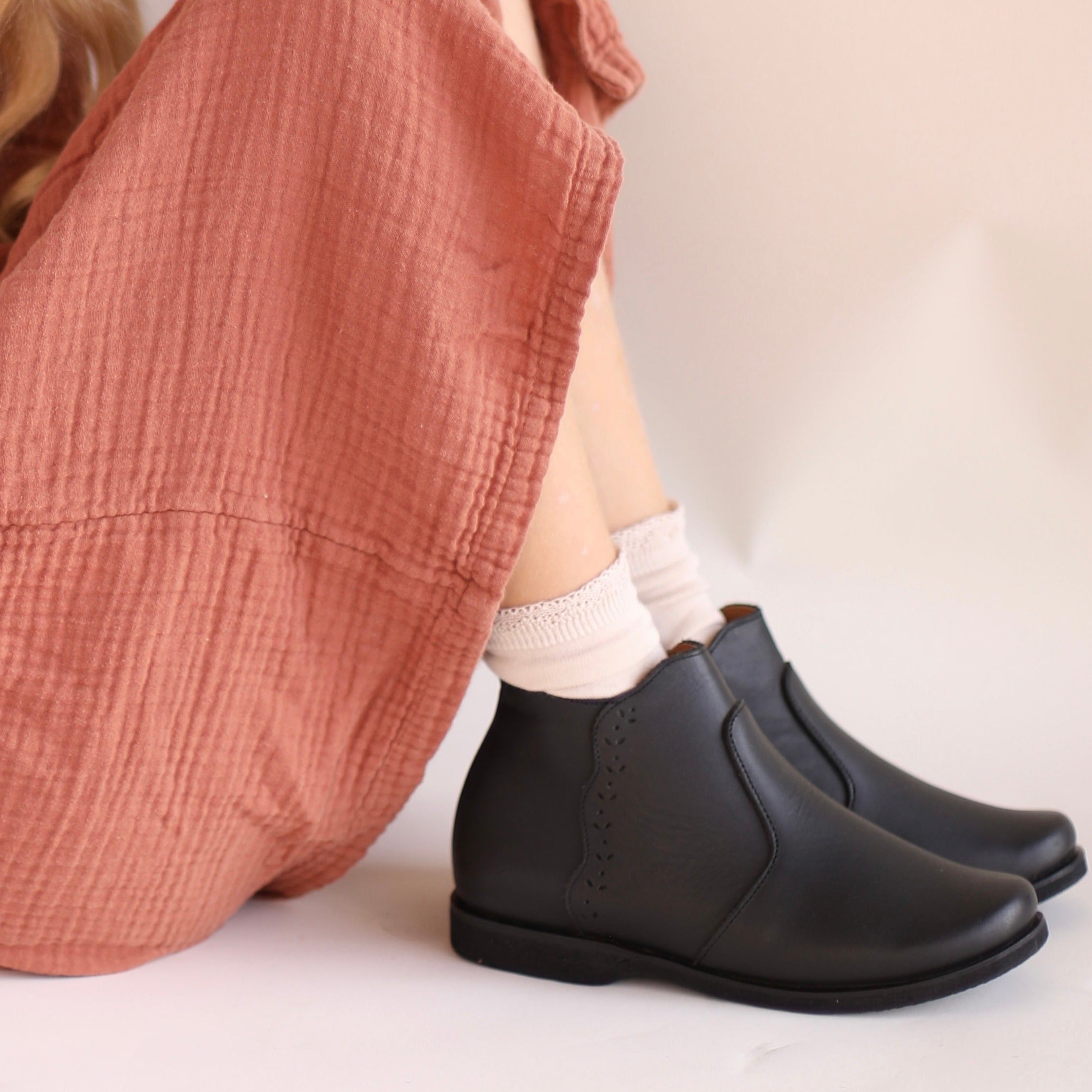 Black Ophelia Kids Leather Boots - Waterproof & Comfortable for Outdoor Play, School & Winter Wear
