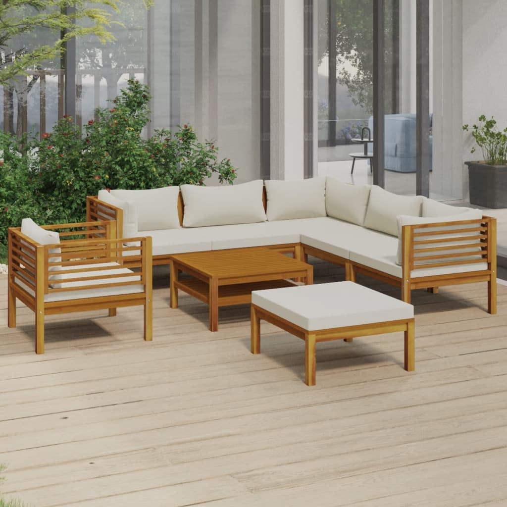 vidaXL 8-Piece Patio Lounge Set - Outdoor Garden Furniture with Cushions, Acacia Wood Sectional Sofa, Retro Style Corner Sofa for Backyard, Poolside & Terrace Relaxation
