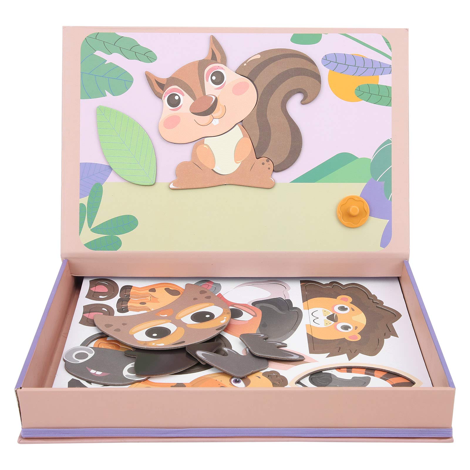 LZKW Magnetic Puzzle Toy for Kids - Durable & Bend-Resistant Animal-Themed Paper Puzzle with Rubber Band Drawing Board - Perfect for Early Learning, Creativity & Fine Motor Skills Development at Home or School