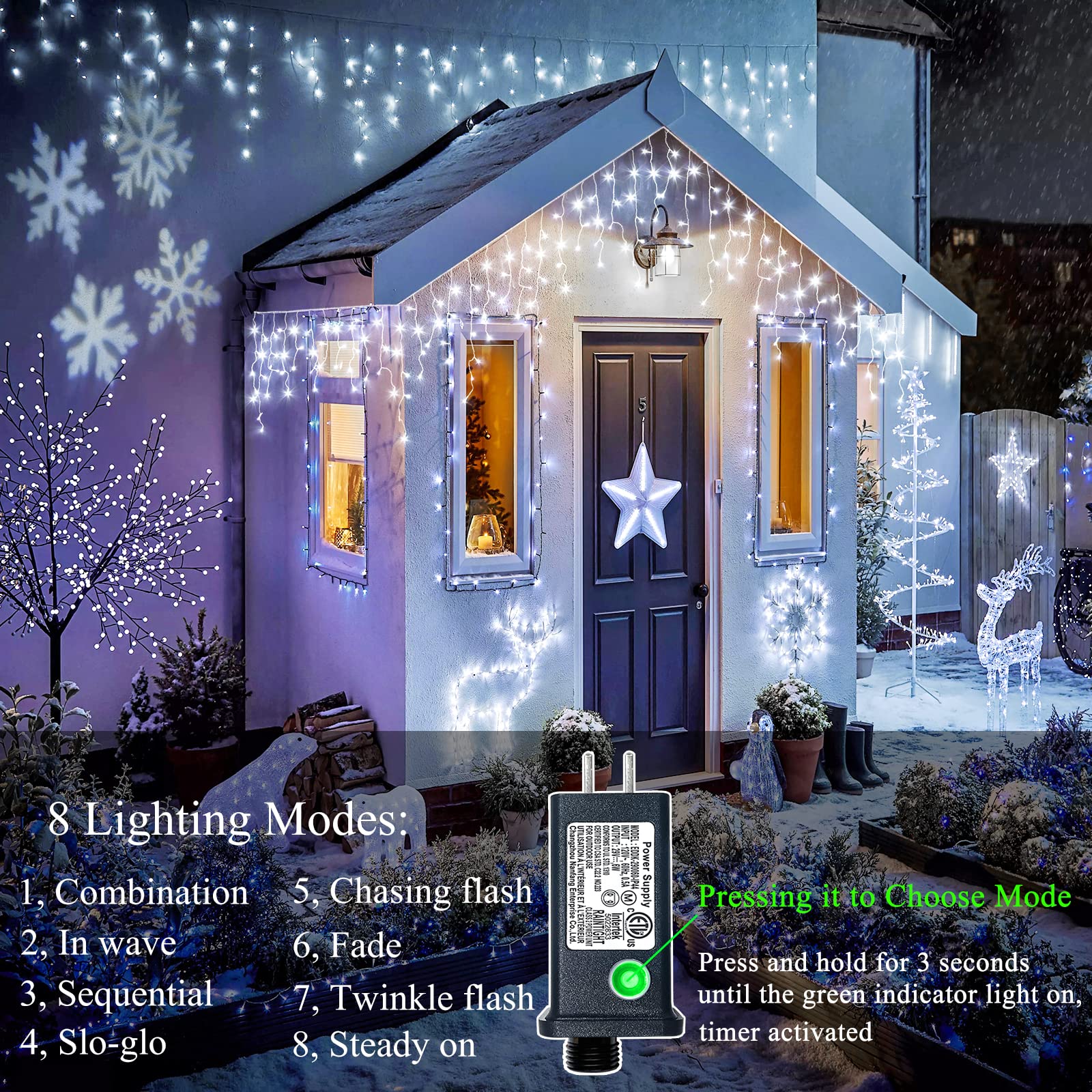 400 LED Icicle Christmas Lights Outdoor 33ft - Waterproof Plug-in Twinkle Lights with 8 Modes & Timer for Holiday Decor, Wedding, House - Cool White | Perfect for Roof, Garden, Patio, and Indoor Christmas Decorations