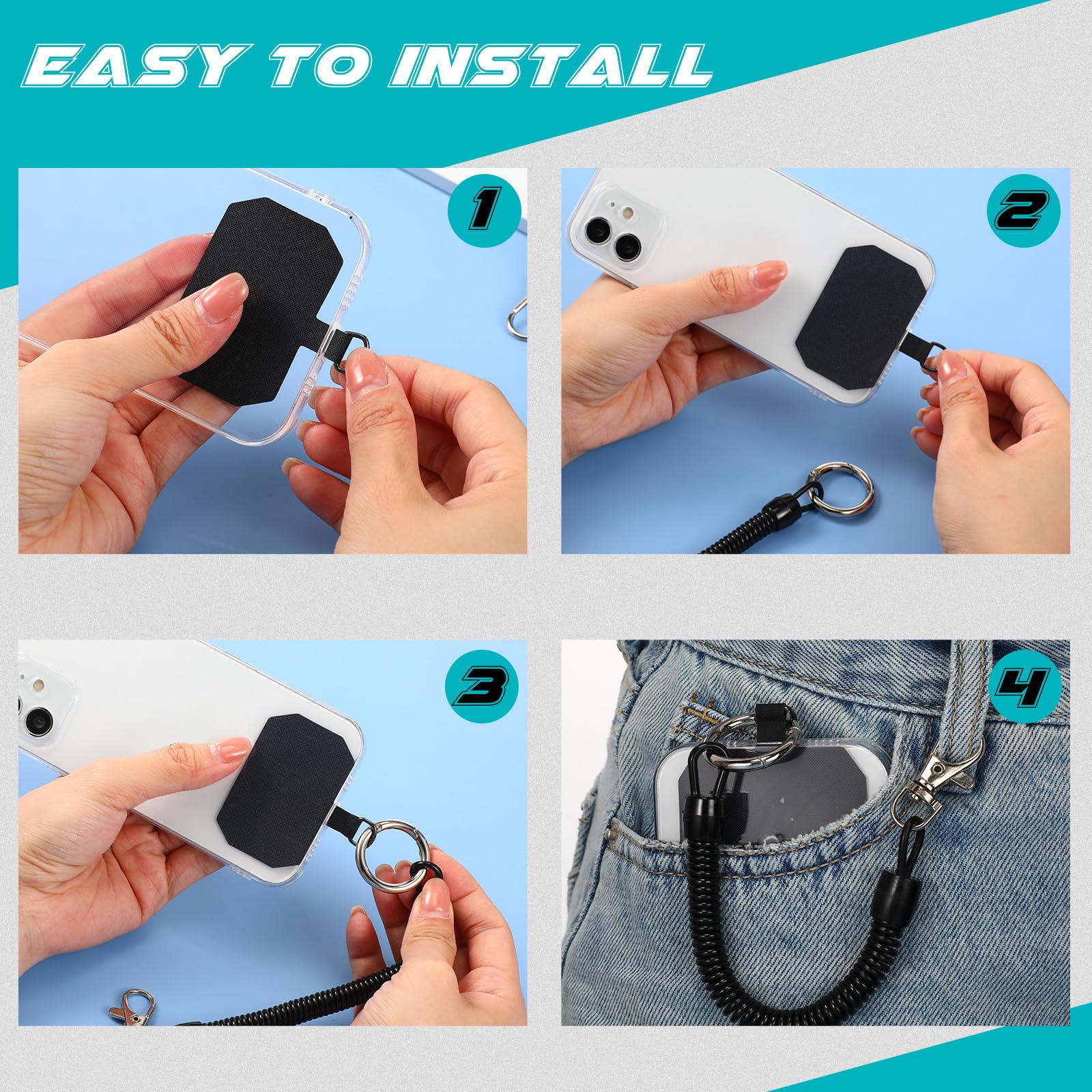 Kanayu 8 Pack Anti-Drop Phone Lanyard with Patch & Elastic Tether - Secure Phone Holder for Outdoor Activities, Skiing, Hiking, Fishing (Black) - Perfect for Adventure Sports, Travel & Everyday Use