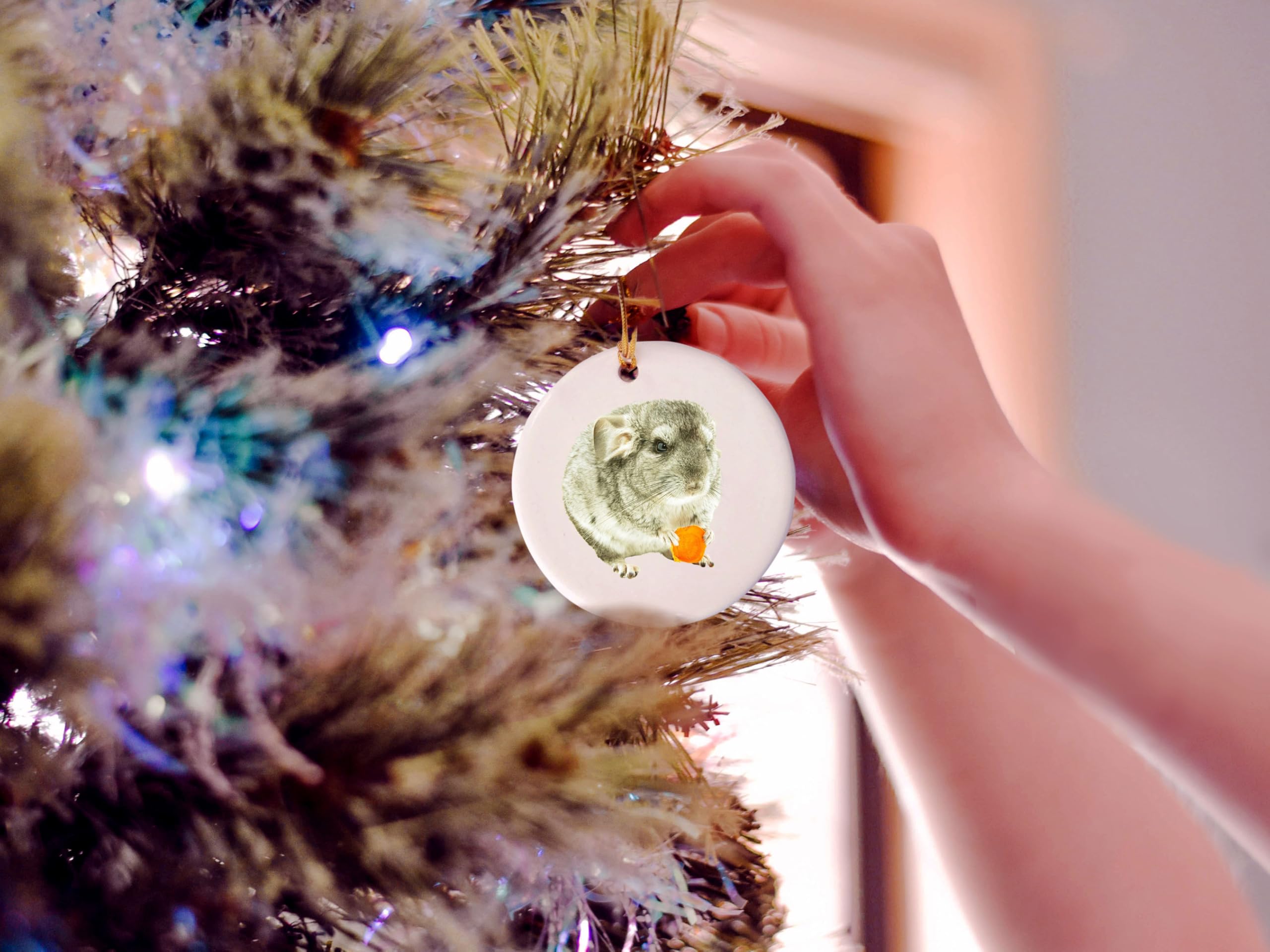 Chinchilla 2 Ceramic Ornament - 3 Inch Round Christmas Tree Decoration - Handmade Ceramic Holiday Ornament for Xmas Tree, Gift Exchange & Festive Home Decor