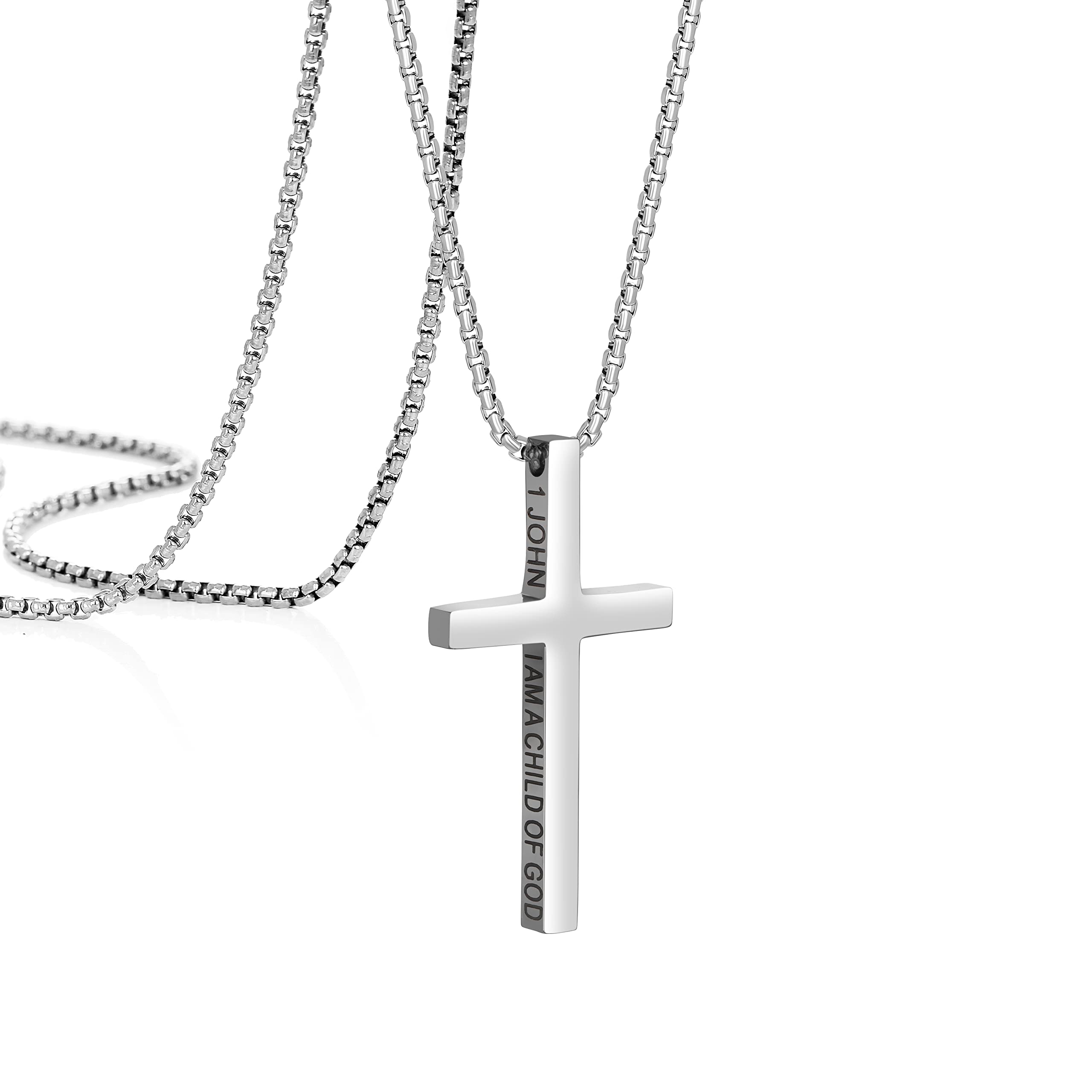 Faith Cross Necklace for Men & Women - Stainless Steel Prayer Jewelry Gift for Baptism & Bible Verse