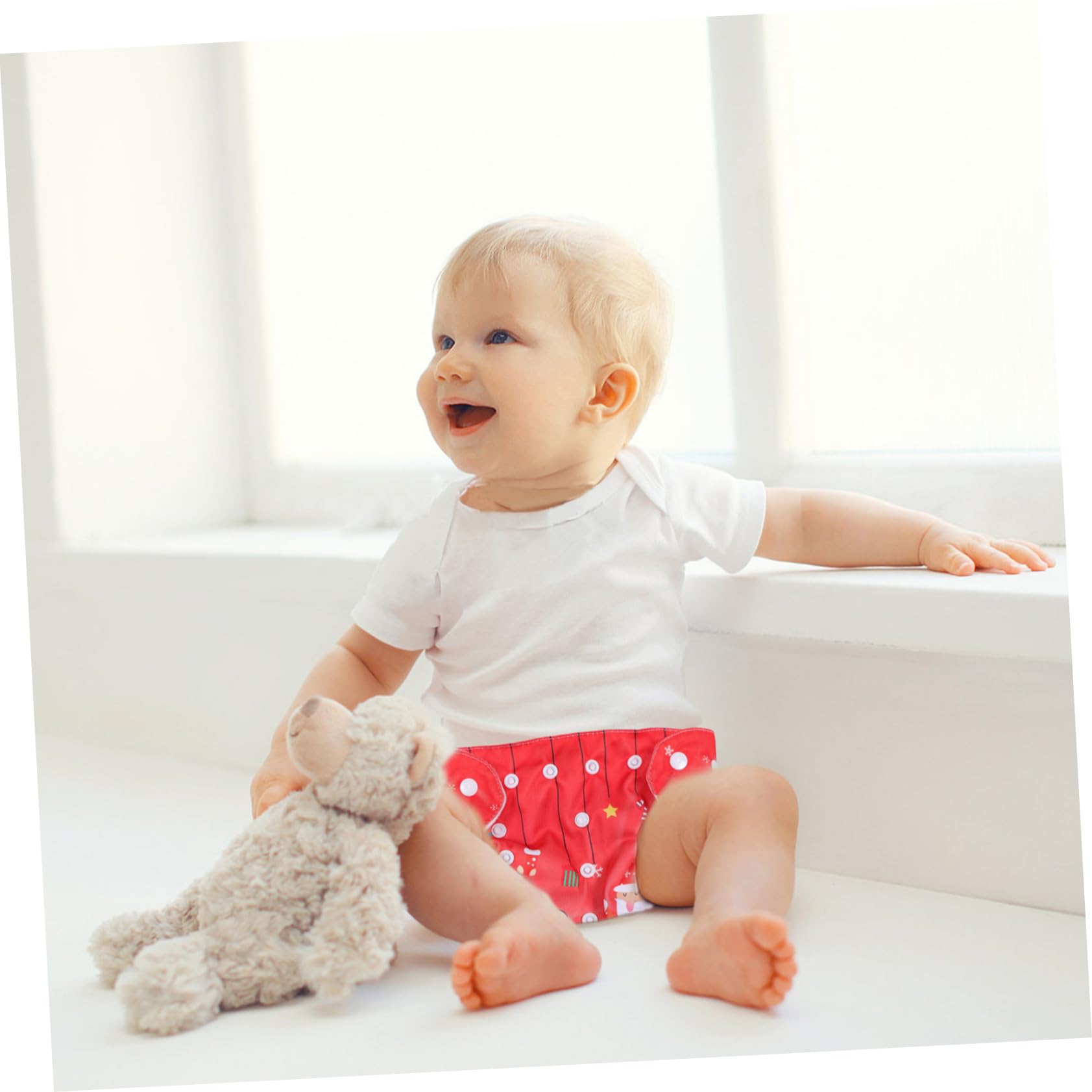 16 Pcs Washable Christmas Cloth Diapers - Soft Brushed Lining Swim Diaper Pants for Newborns & Babies | Holiday Outfit & Cloud Plush Toy Gift Set | Perfect for Holiday Photos, Swimming & Everyday Use