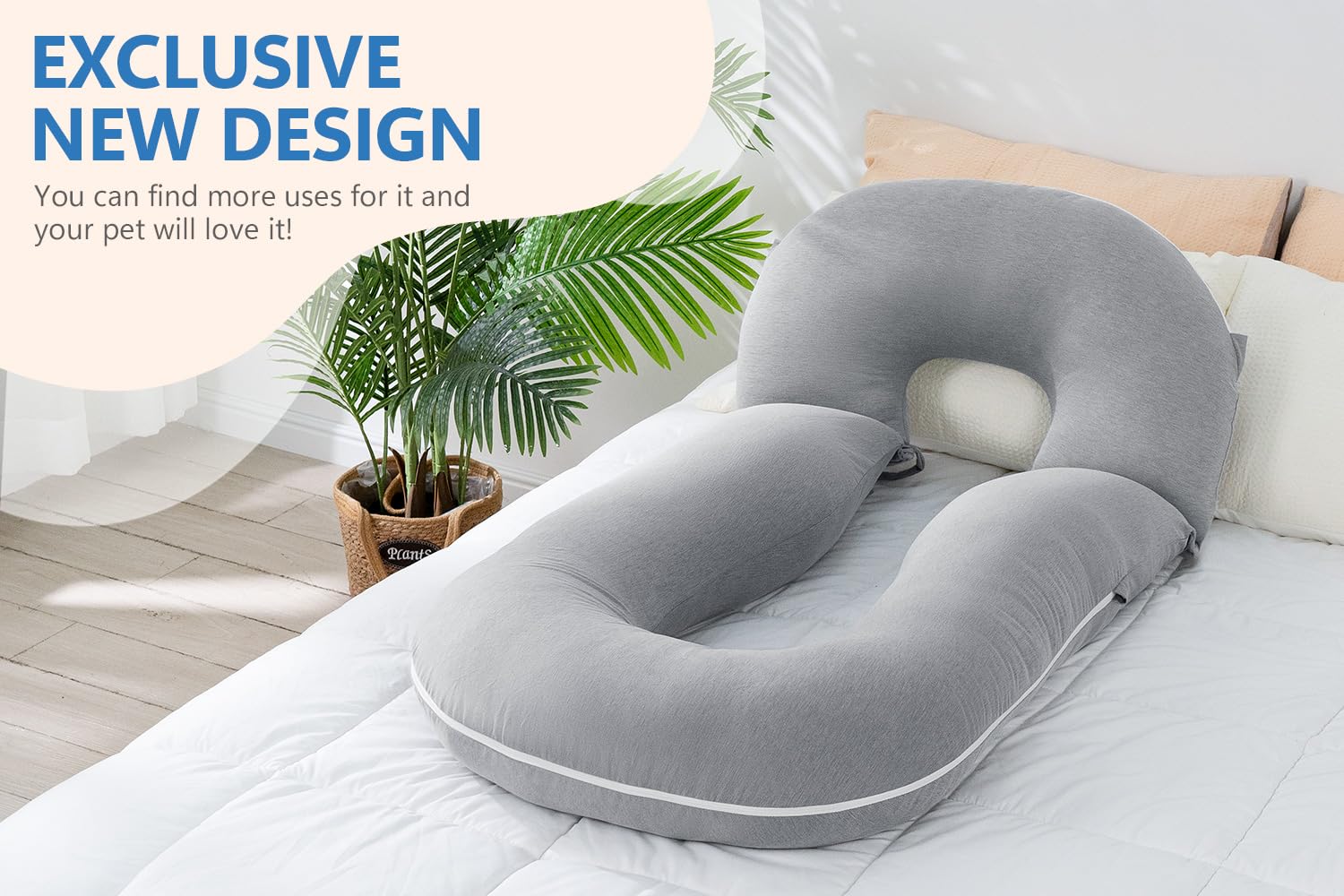 INSEN Pregnancy Pillow for Sleeping - Detachable Body Pillow for Pregnant Women, Nursing & Relaxation - Cooling Tencel Cover (Grey) - Perfect for Side Sleeping, Back Pain Relief & Maternity Comfort