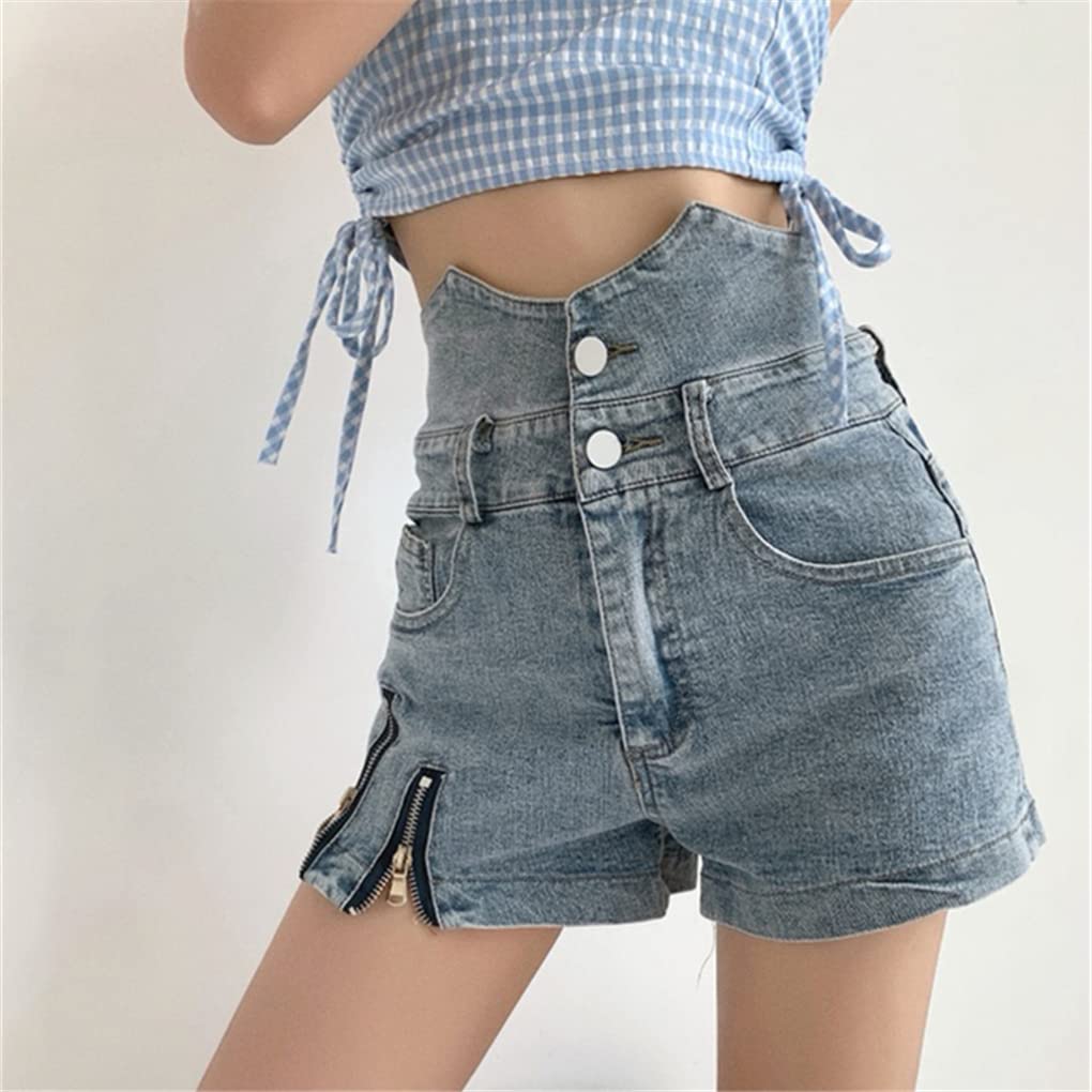 HAIRGAI Women's High Waisted Denim Shorts - Summer Stretch Wide Leg Jean Shorts with Zipper for Casual Outfits & Beach Wear