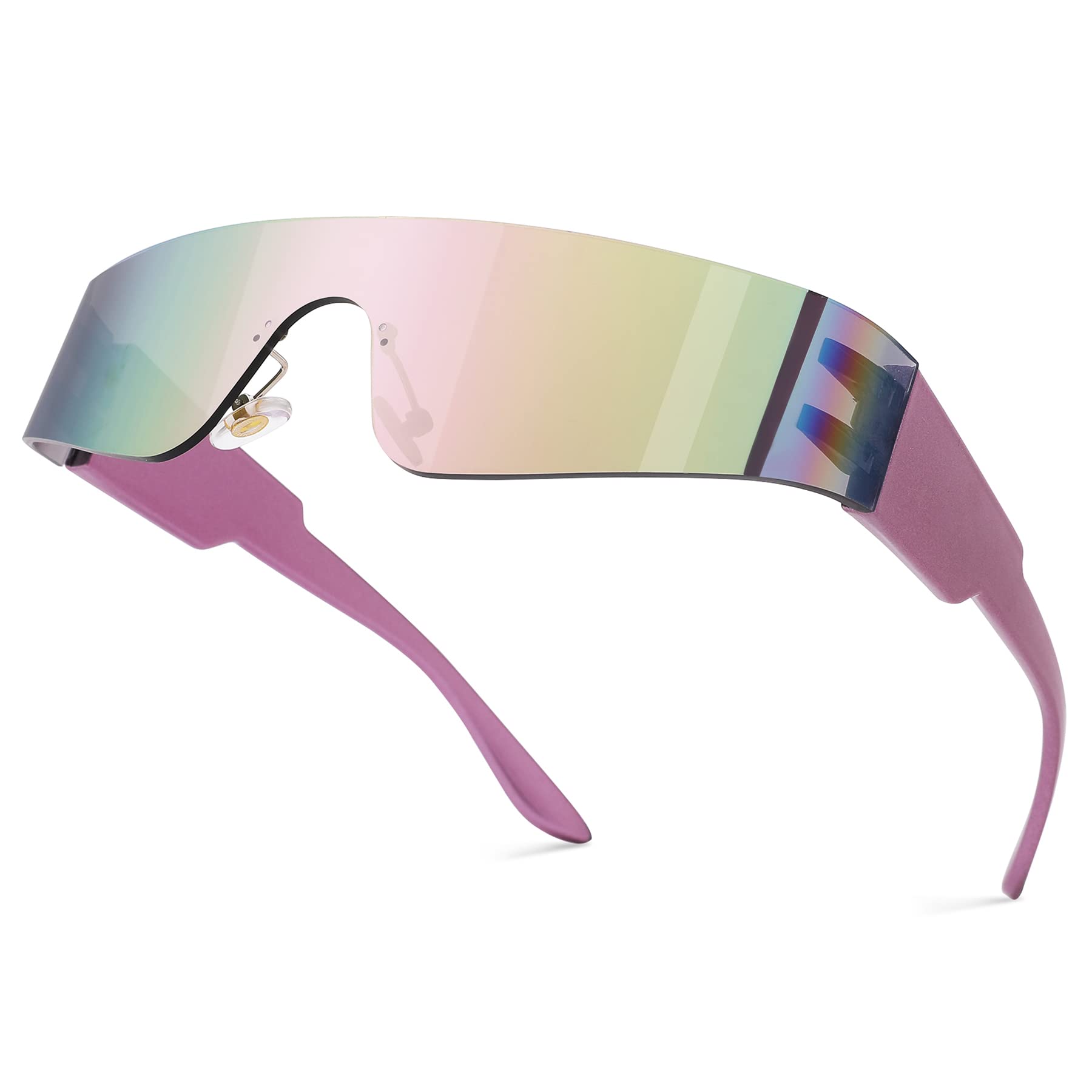 NULOOQ Y2K Rimless Futuristic Wrap Around Sunglasses for Women & Men - Trendy Cyberpunk Visor Sunglasses, Monoblock Cyclops Shades - Perfect for Rave Parties, Cosplay, and Street Fashion