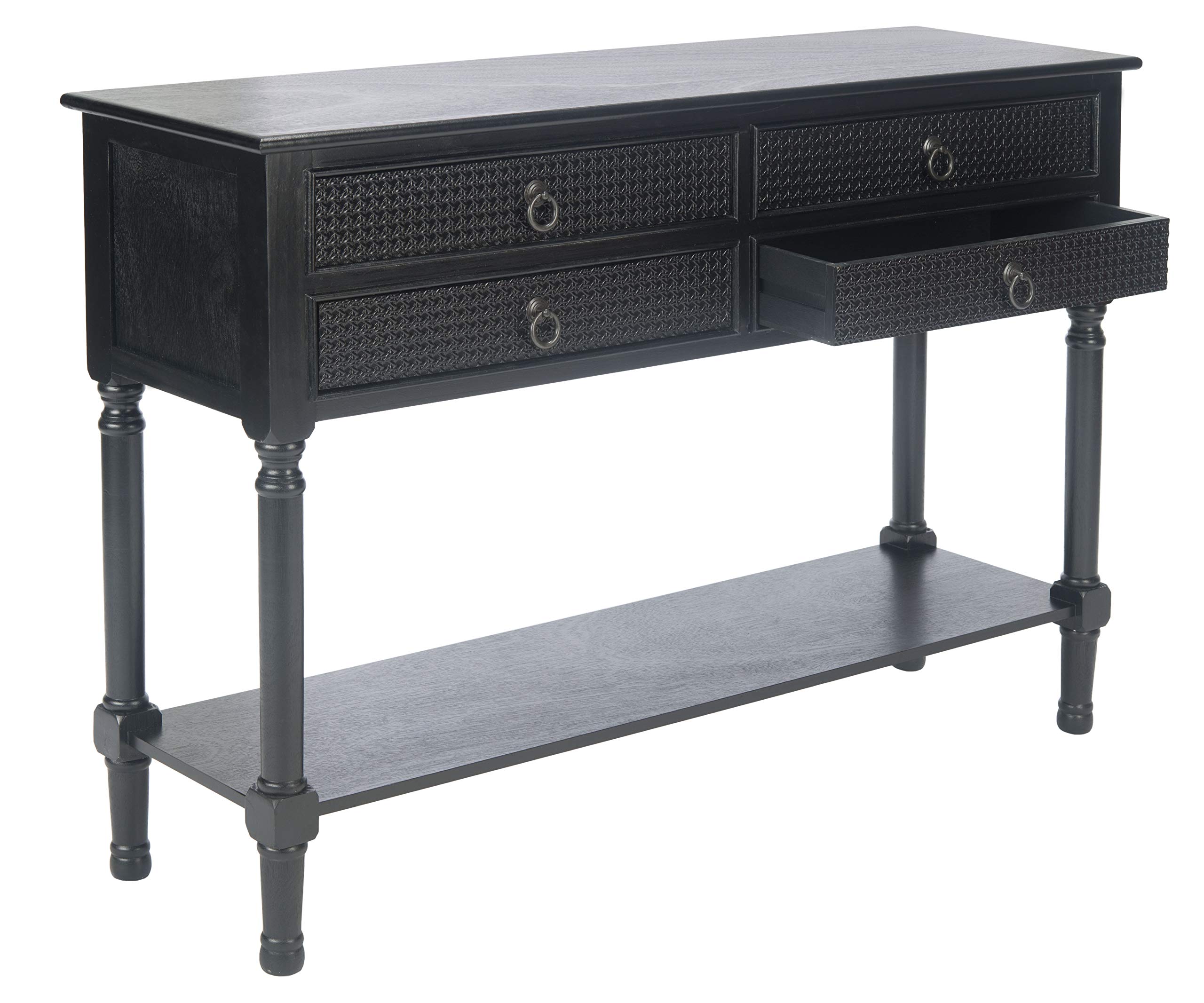 Safavieh Haines Black 4-Drawer Console Table with Bottom Shelf - Modern Entryway Furniture for Living Room, Hallway & Foyer Decor