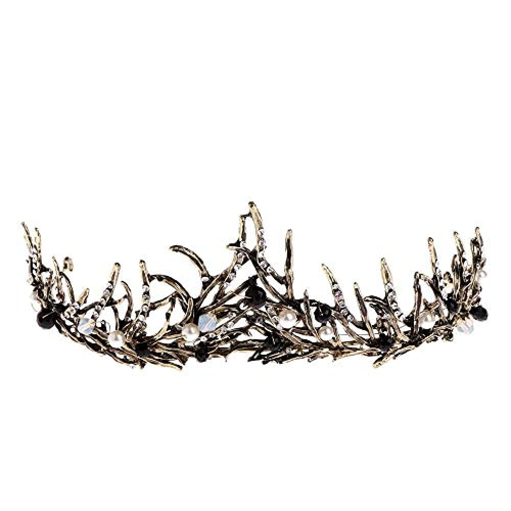 Sparkling Rhinestone & Faux Pearl Crown for Women - Elegant Pageant Queen Princess Headdress for Weddings, Birthdays, Prom & Special Occasions - Black Bridal Tiara Jewelry
