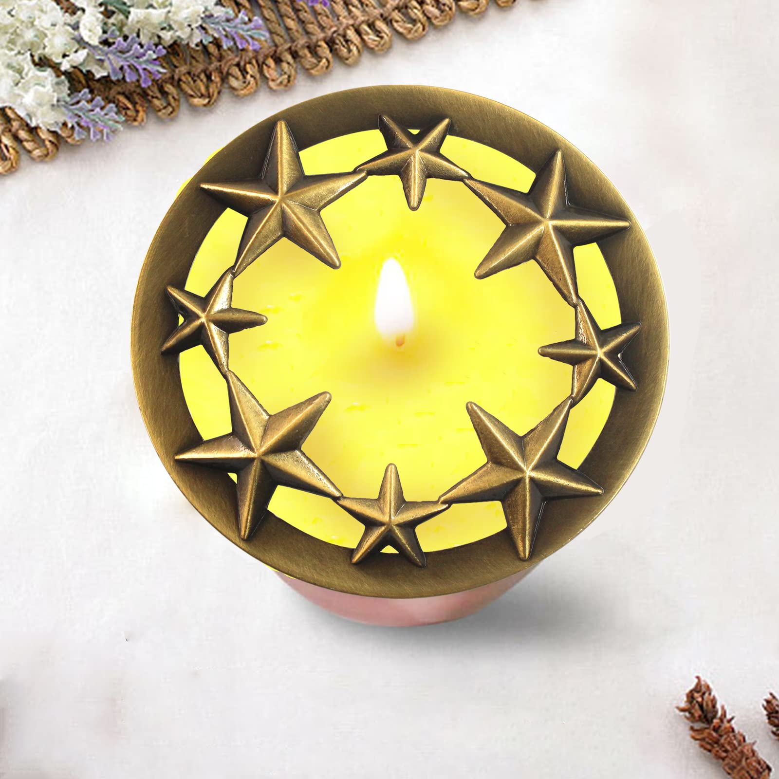 Hion Scented Candle Toppers - Decorative Jar Lids & Candle Shades for Even Burning - Star Golden Candle Accessories Gift Set for Women - Perfect for Home Decor, Spa Relaxation & Romantic Ambiance