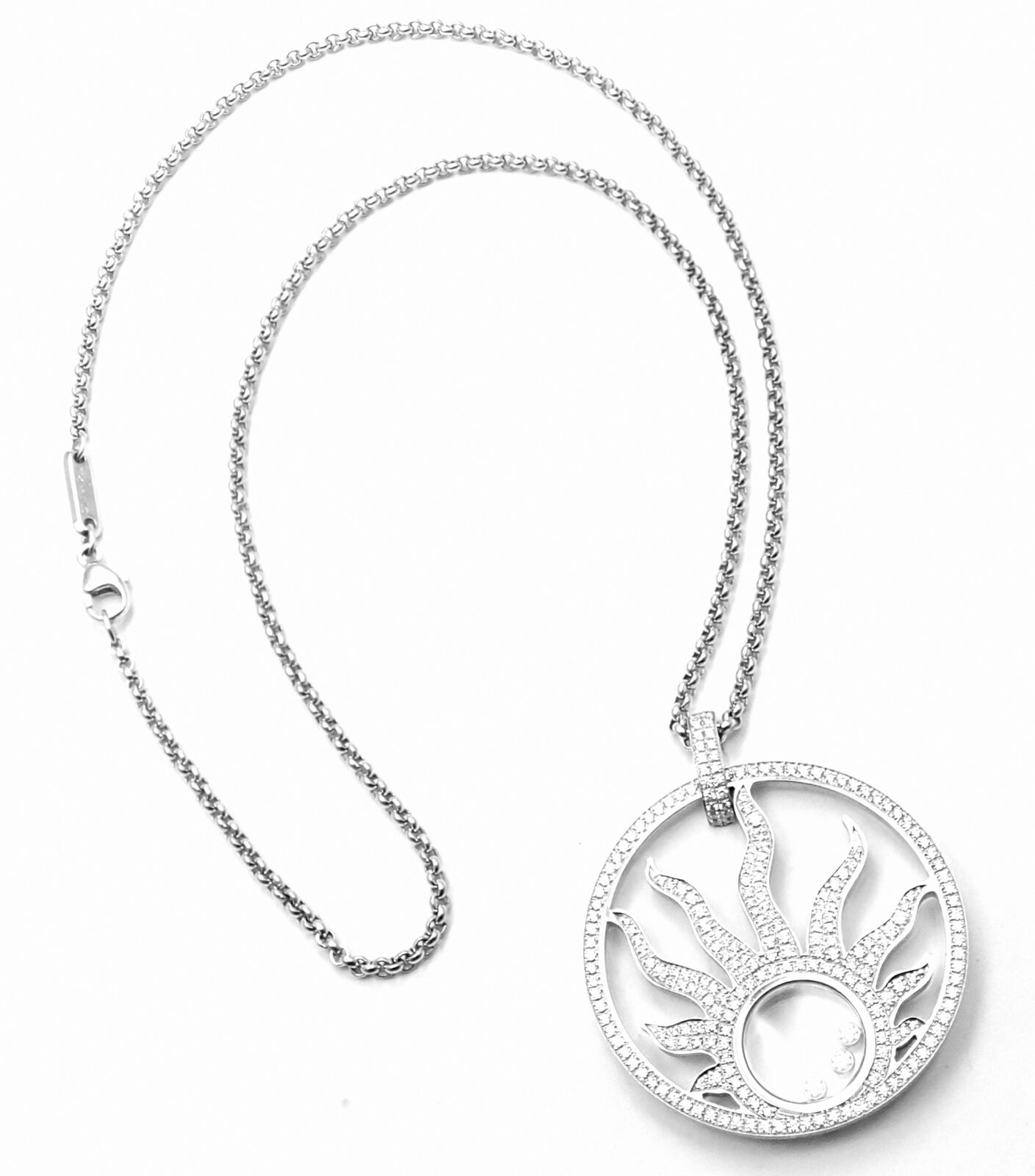 Authentic Chopard Happy Diamond Sun 18K White Gold Pendant Necklace for Women - Luxury Diamond Jewelry Gift for Anniversary, Birthday & Special Occasions