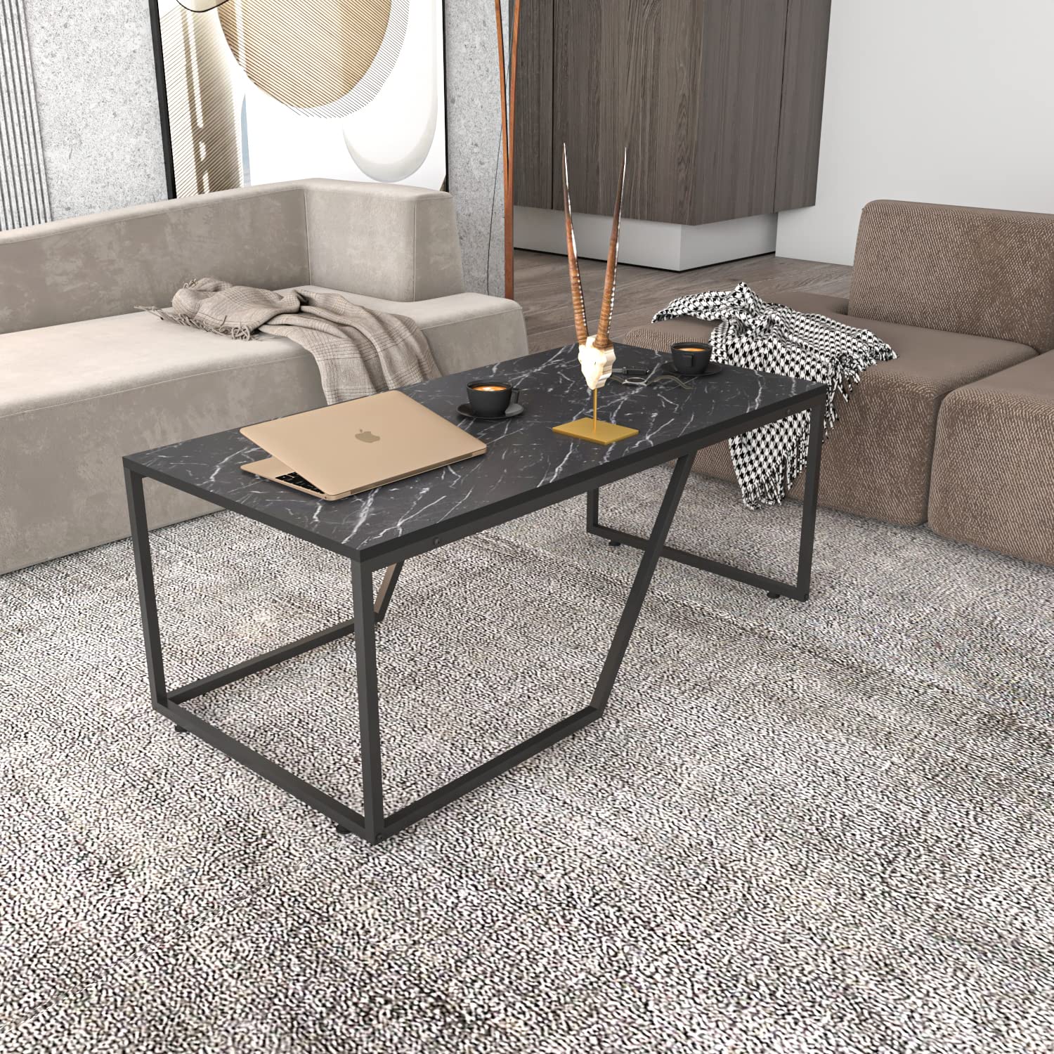 Decorotika Wendy Coffee Table - Bendire Black | Modern Living Room Furniture for Small Spaces | Perfect for Apartments, Condos & Home Decor