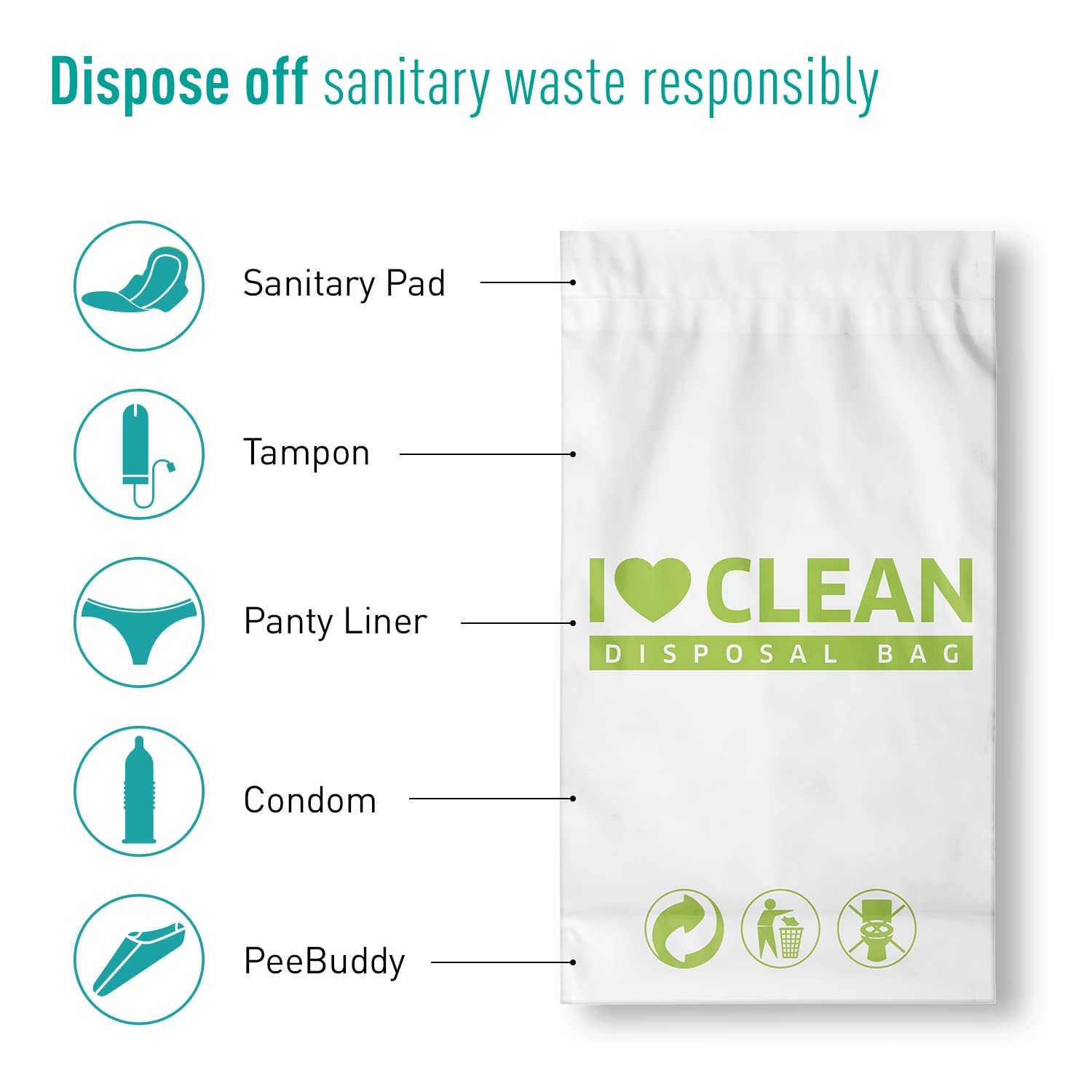 Sirona Disposable Hygiene Bags - 30 Count for Tampons, Sanitary Pads, Panty Liners & Condoms | Leak-Proof & Odor-Control Menstrual Waste Disposal | Perfect for Travel, Gym, Work & Public Restrooms