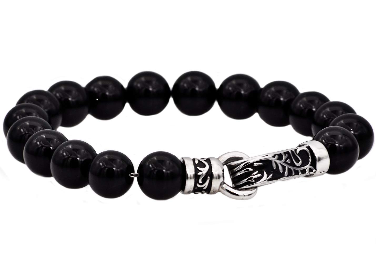 Blackjack Jewelry Men's Genuine Gemstone Stainless Steel Bead Bracelet with Black Steel Clasp - Durable & Stylish for Everyday Wear, Gifts & Special Occasions