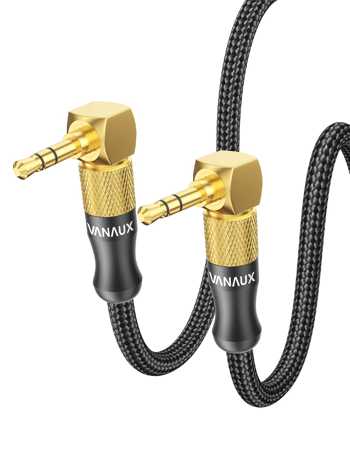 90 Degree Right Angle 3.5mm Male to Male Stereo Aux Cable - 6.6ft/2m Audio Cord for Laptop, Smartphone, Music Player, Tablets, Speakers - Perfect for Home, Office, and Car Audio Setup