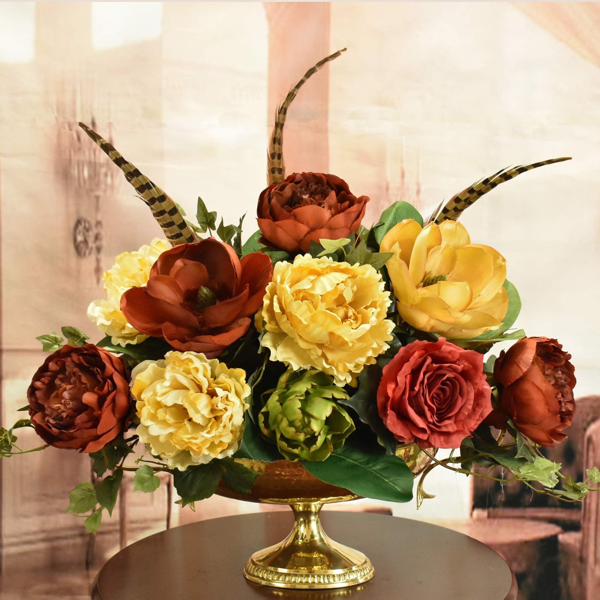 Elegant Large Red and Gold Silk Flower Centerpiece for Wedding, Party, Home Decor - Perfect for Table Centerpieces, Events, and Special Occasions