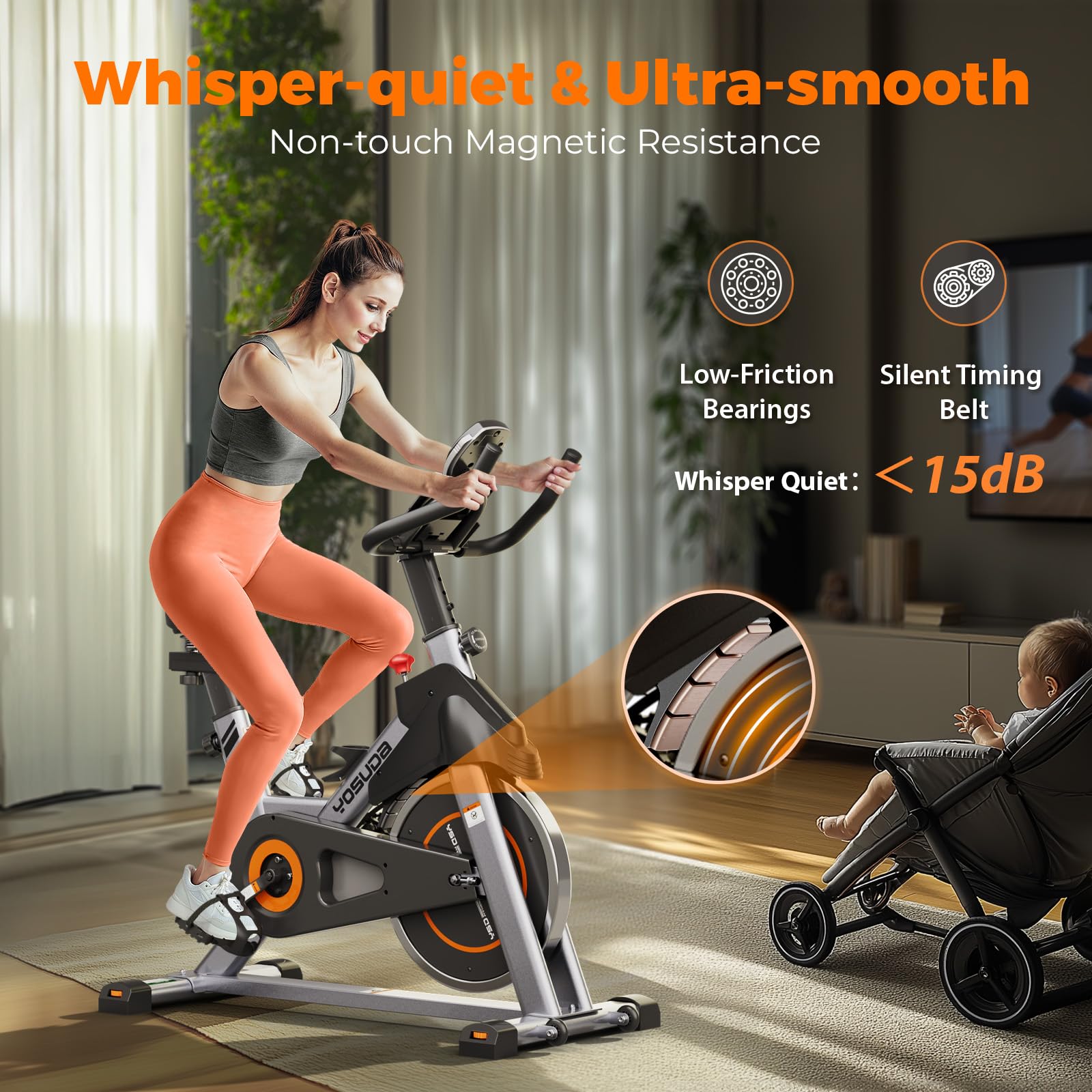 YOSUDA Magnetic Resistance Indoor Cycling Bike with Tablet Holder & Comfortable Seat Cushion - Home Gym Exercise Bike for Cardio Workout & Fitness Training