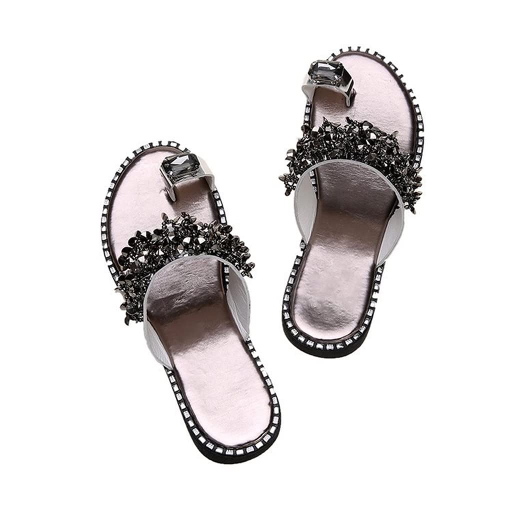 Women's Summer Sandals - Beach Pineapple Flat Shoes with Shiny Crystal for Outdoor Wear (Silver, Size 42) - Perfect for Vacation, Poolside, and Casual Outings