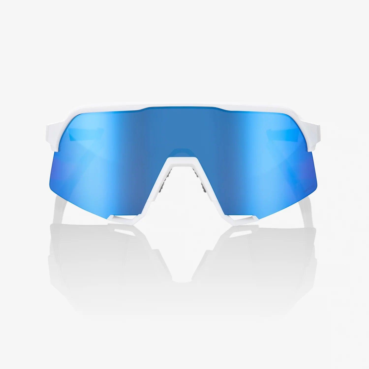 100% UV Protection Sunglasses S3 Matte White Frame with HiPER Blue Multilayer Mirror Lens - Stylish Outdoor Sports & Driving Shades for Men & Women